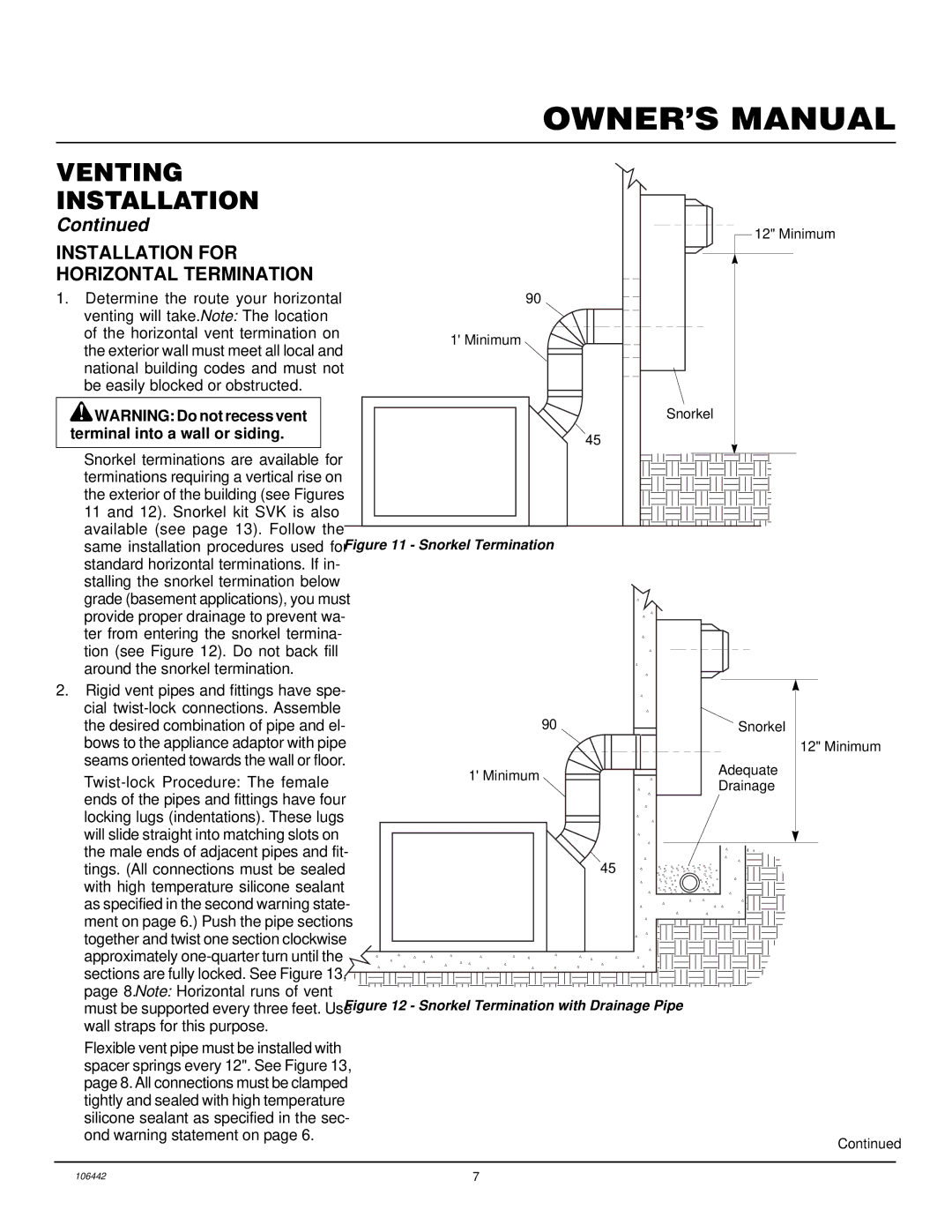 Desa MDVFST installation manual Installation for Horizontal Termination, Snorkel Termination 