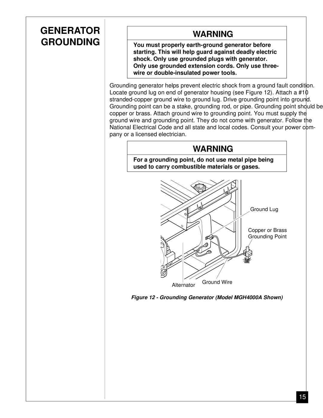 Desa Mgh3000, Mgh4000a, Mgh5000a, Mgh6000, Mgh7000 Generator Grounding, Grounding Generator Model MGH4000A Shown 