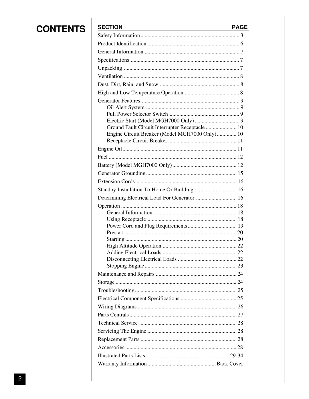 Desa Mgh3000, Mgh4000a, Mgh5000a, Mgh6000, Mgh7000 installation manual Contents 