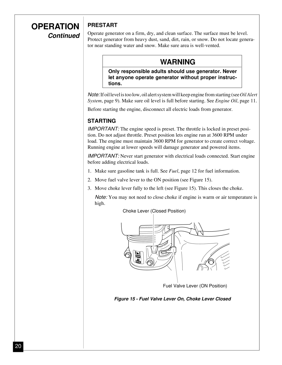 Desa Mgh3000, Mgh4000a, Mgh5000a, Mgh6000, Mgh7000 installation manual Prestart, Starting 