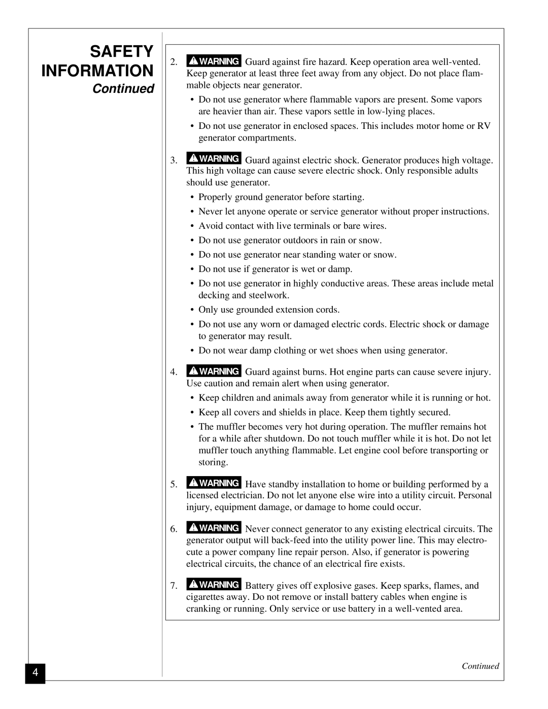 Desa Mgh3000, Mgh4000a, Mgh5000a, Mgh6000, Mgh7000 installation manual Safety Information 