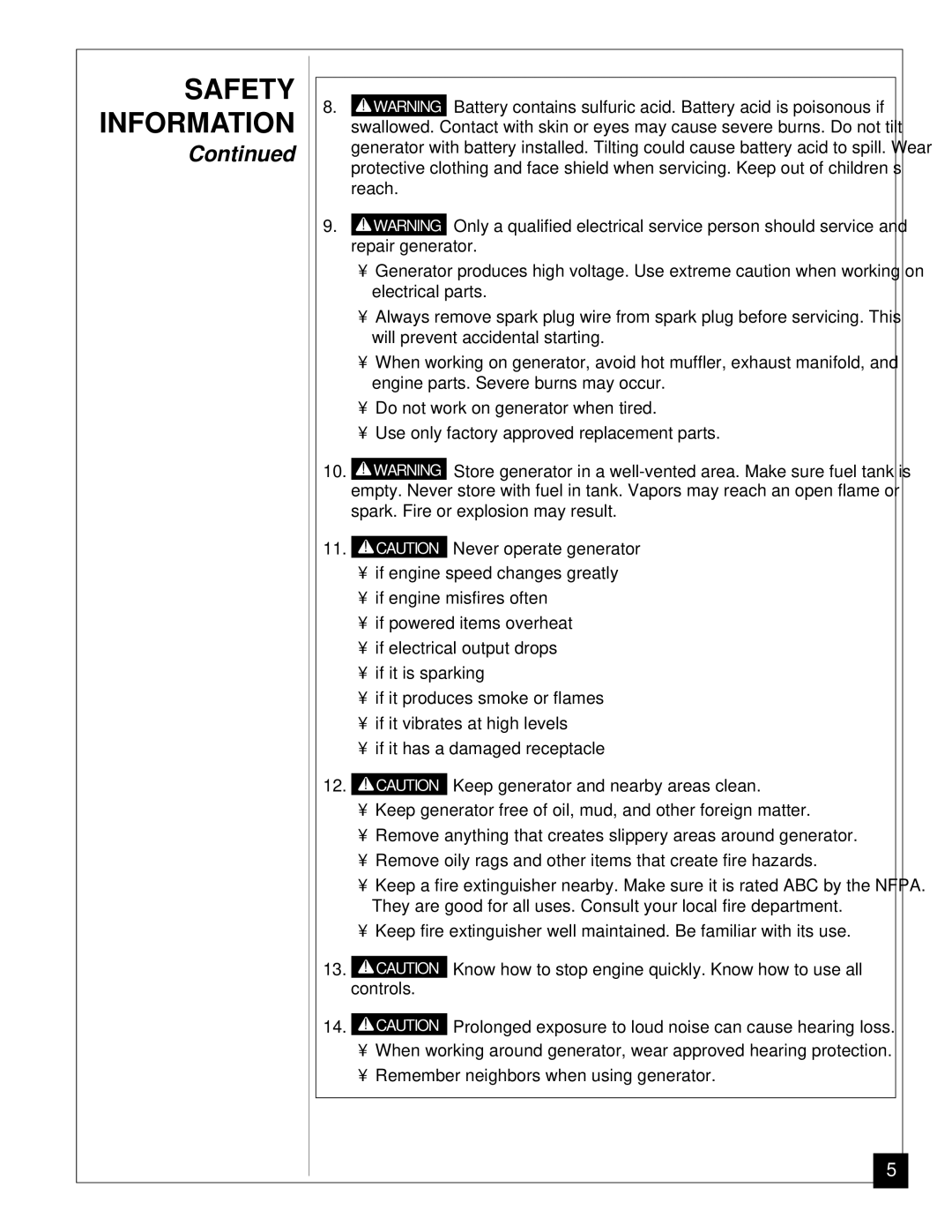 Desa Mgh3000, Mgh4000a, Mgh5000a, Mgh6000, Mgh7000 installation manual Safety Information 