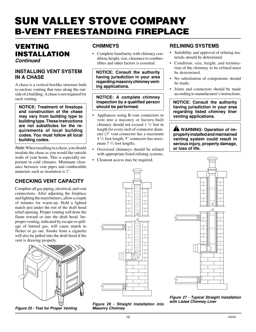 Desa MSBVBP, MSBVBN Installing Vent System in a Chase, Checking Vent Capacity, Chimneys, Relining Systems 