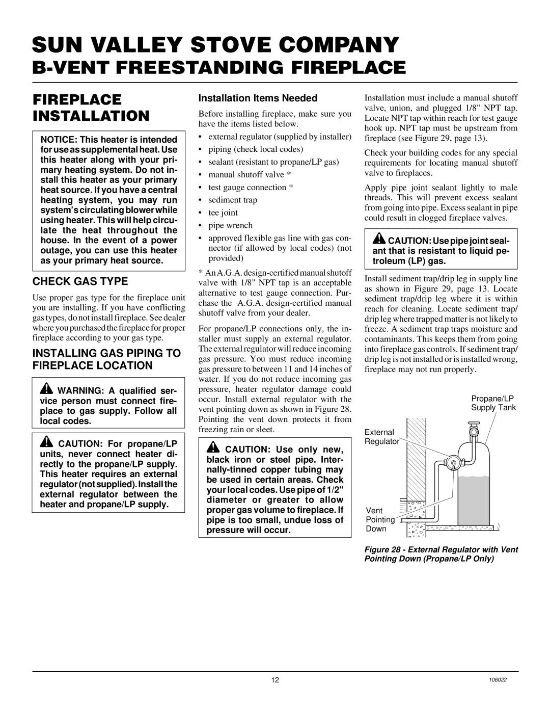 Desa MSBVBP Fireplace Installation, Check GAS Type, Installing GAS Piping to Fireplace Location, Installation Items Needed 