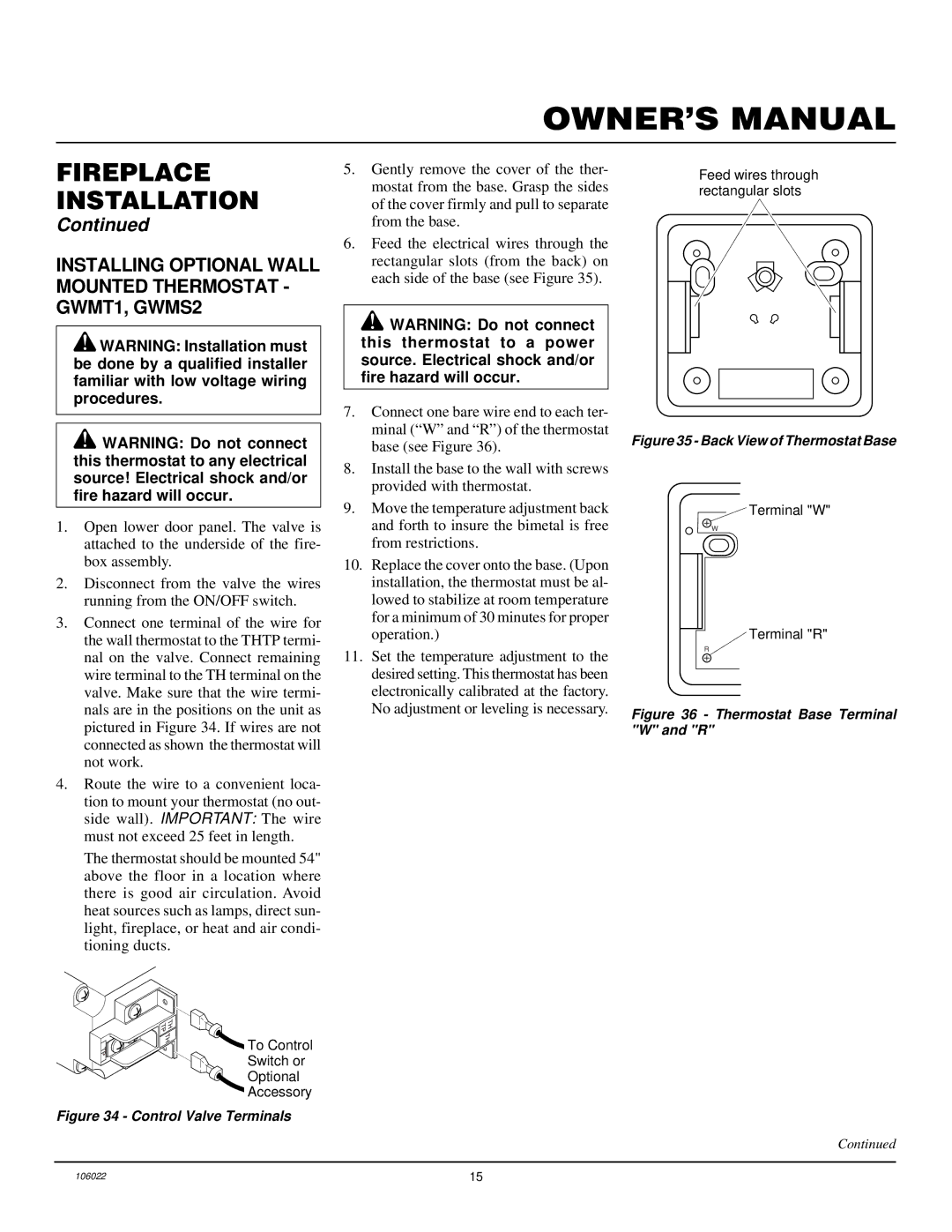 Desa MSBVBN, MSBVBP installation manual Installing Optional Wall Mounted Thermostat GWMT1, GWMS2 