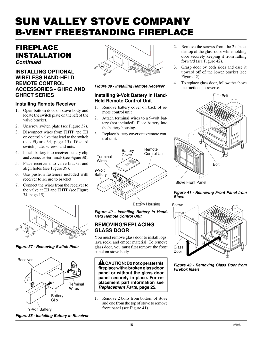 Desa MSBVBP, MSBVBN installation manual REMOVING/REPLACING Glass Door, Installing Remote Receiver 