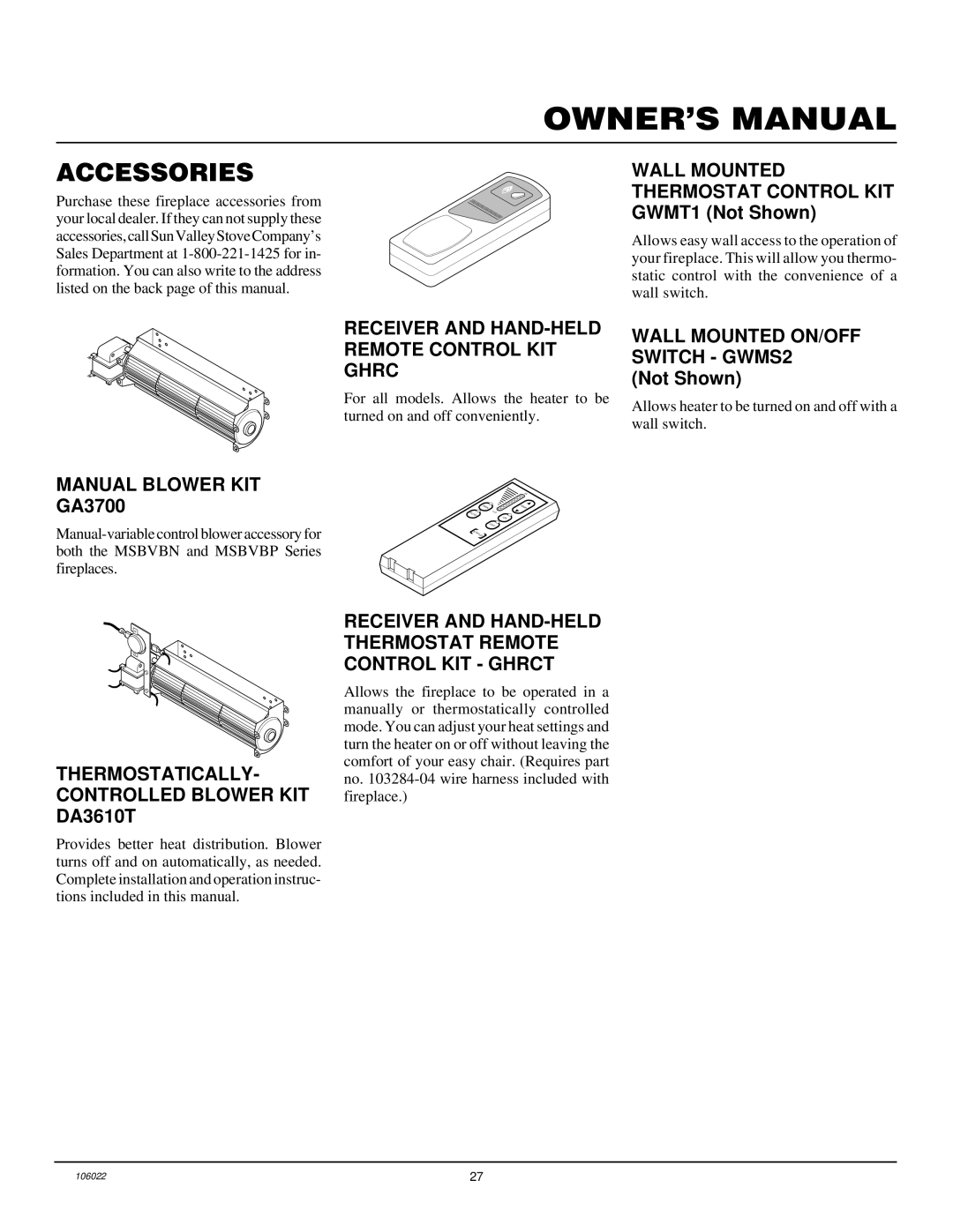 Desa MSBVBN, MSBVBP installation manual Accessories 