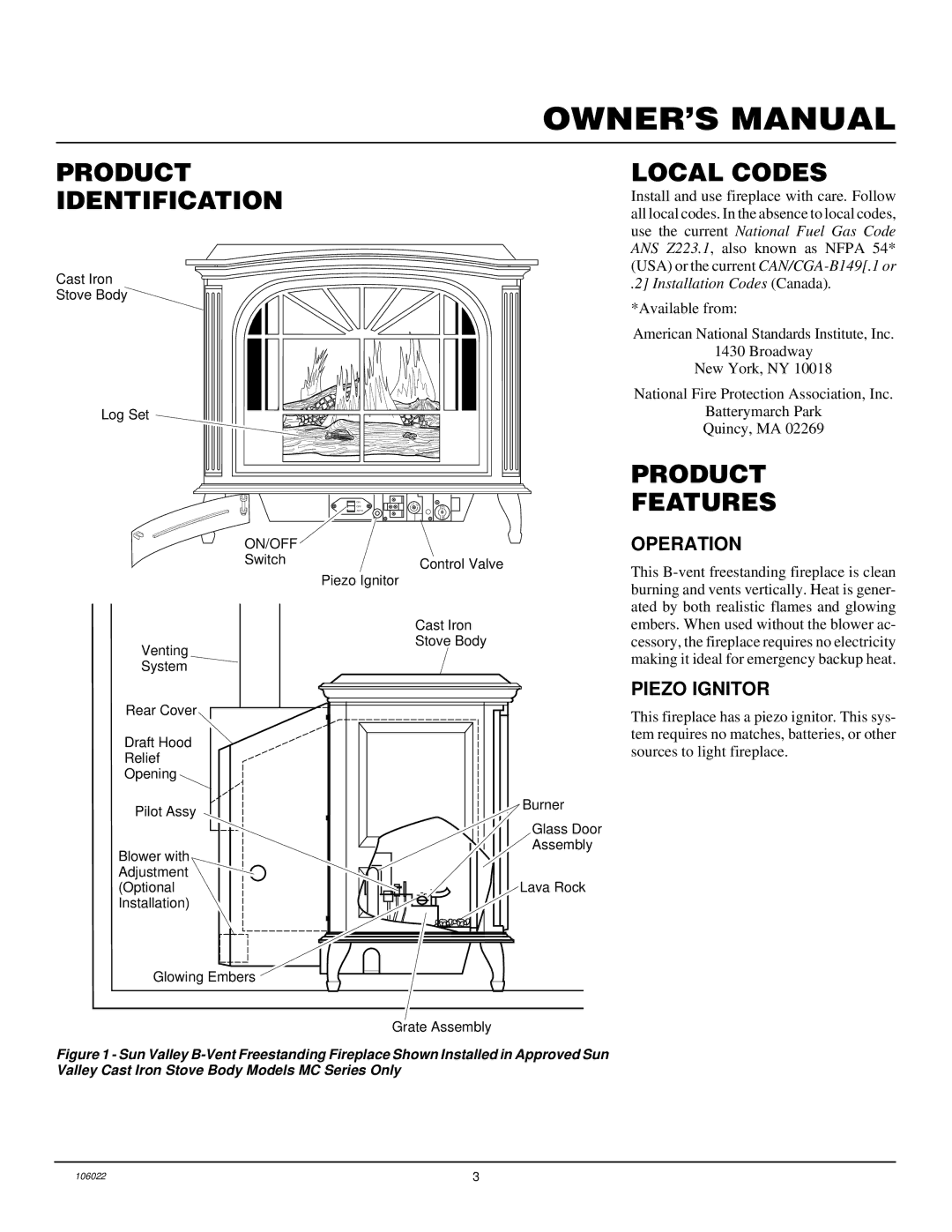 Desa MSBVBN, MSBVBP installation manual Product Identification Local Codes, Product Features, Operation, Piezo Ignitor 