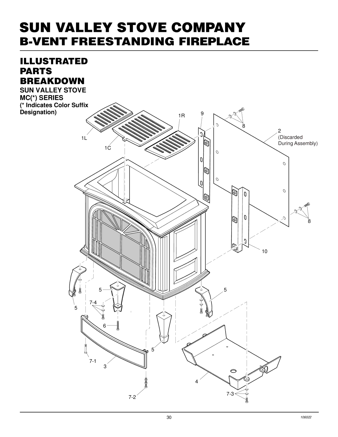 Desa MSBVBP, MSBVBN installation manual SUN Valley Stove MC* Series, Indicates Color Suffix Designation 