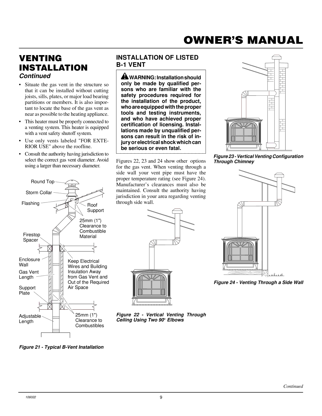 Desa MSBVBN, MSBVBP Installation of Listed B-1 Vent, Use only vents labeled for EXTE- Rior USE above the roofline 