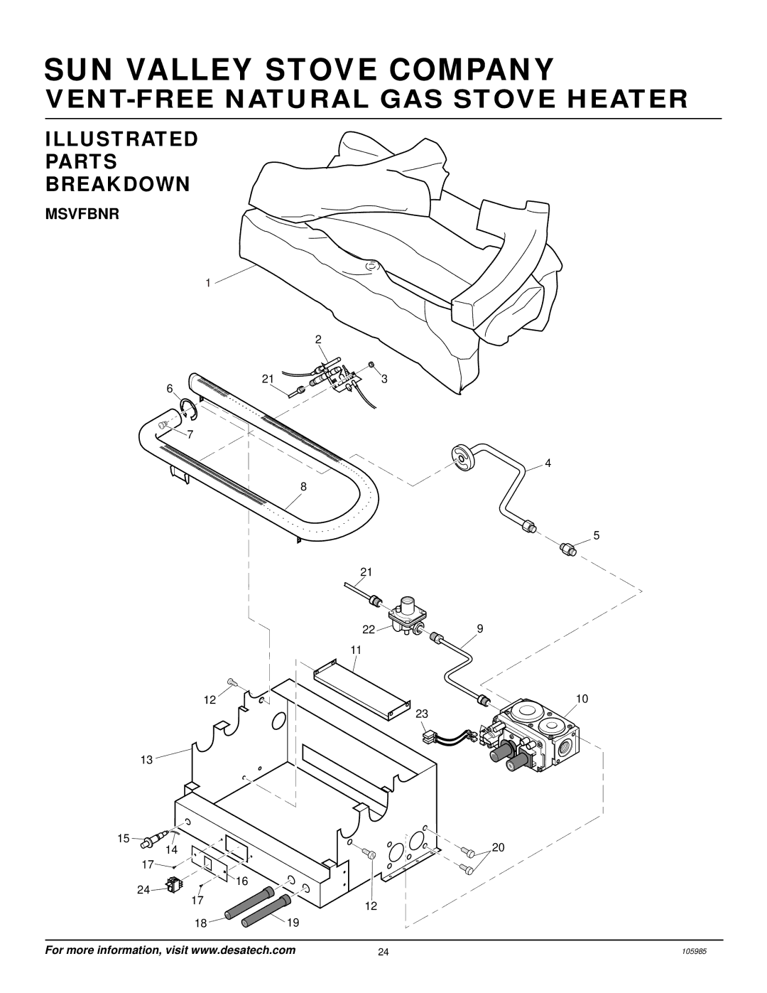 Desa MSVFBNR Series installation manual Illustrated Parts Breakdown, Msvfbnr 