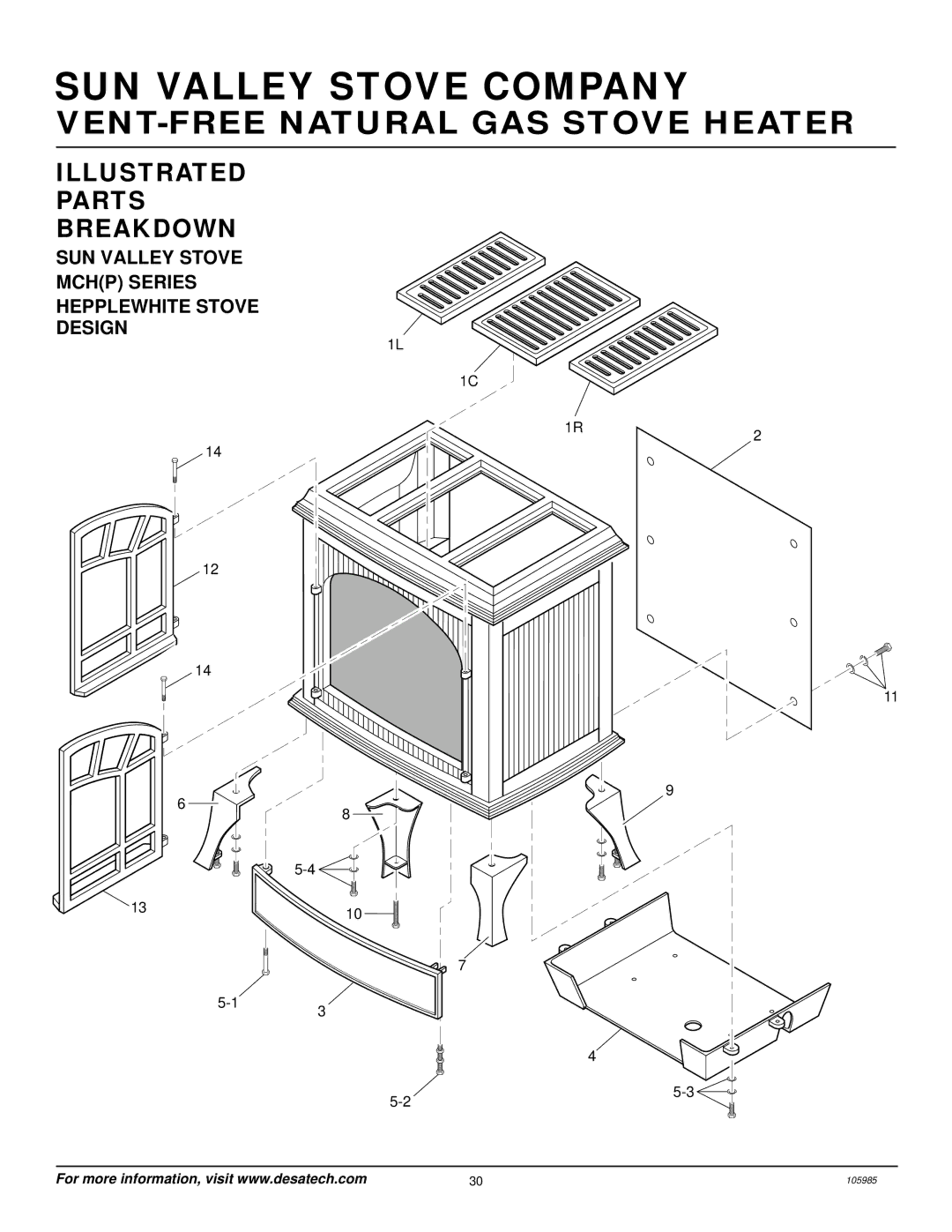 Desa MSVFBNR Series installation manual SUN Valley Stove Mchp Series Hepplewhite Stove Design 