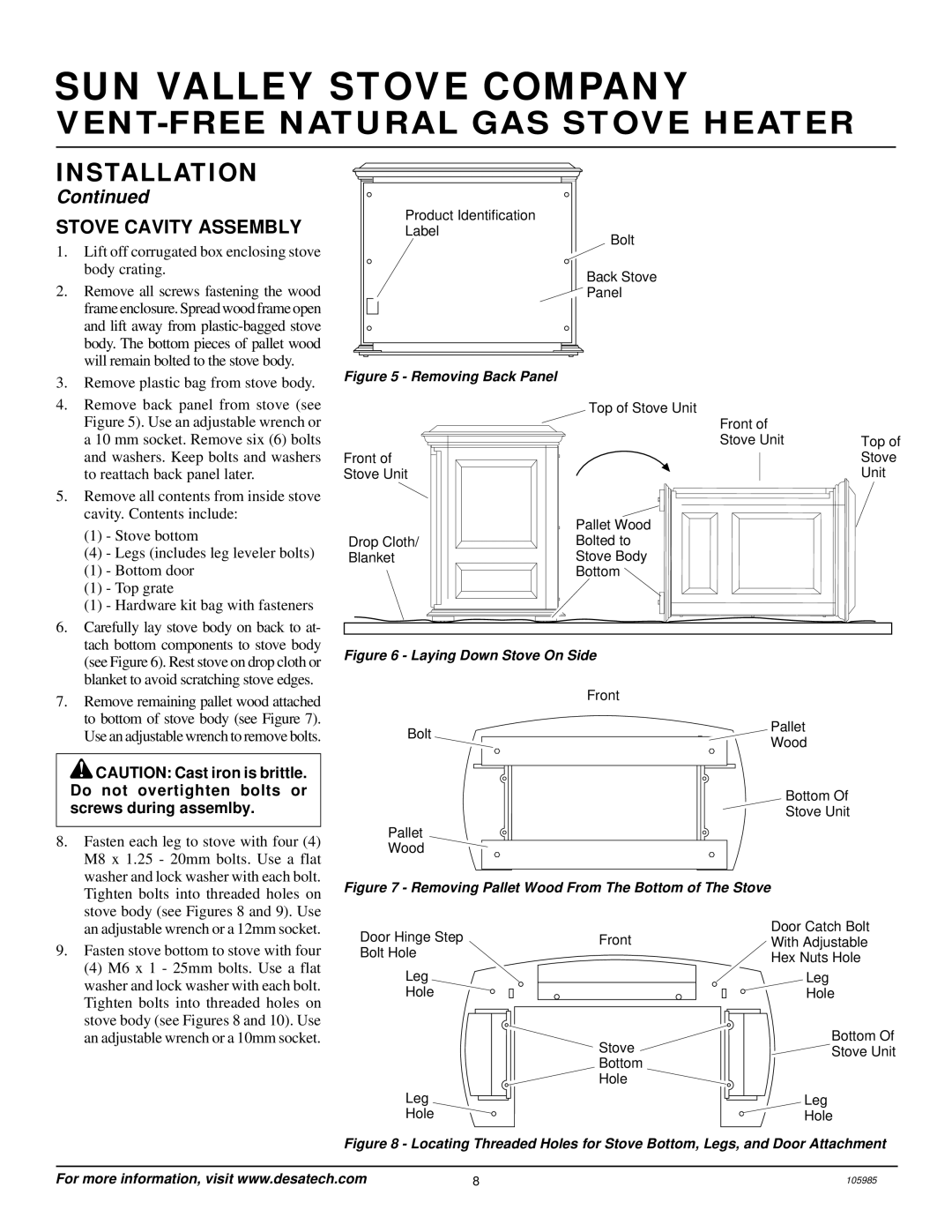 Desa MSVFBNR Series installation manual Stove Cavity Assembly, Lift off corrugated box enclosing stove body crating 