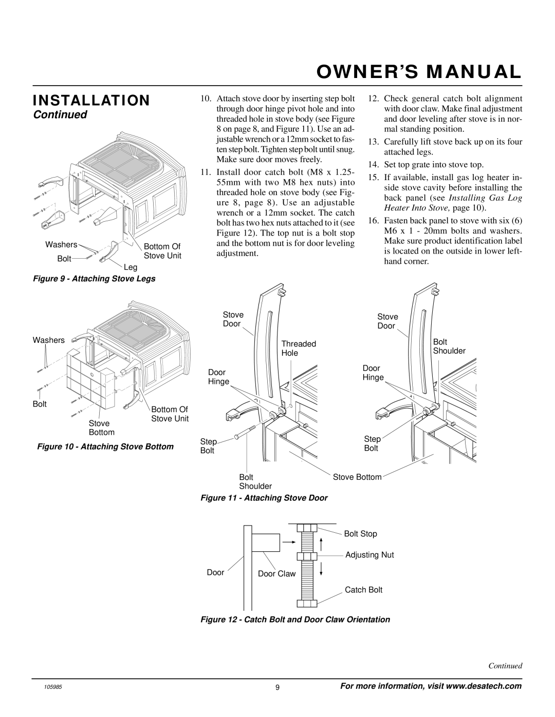 Desa MSVFBNR Series installation manual Attaching Stove Legs 