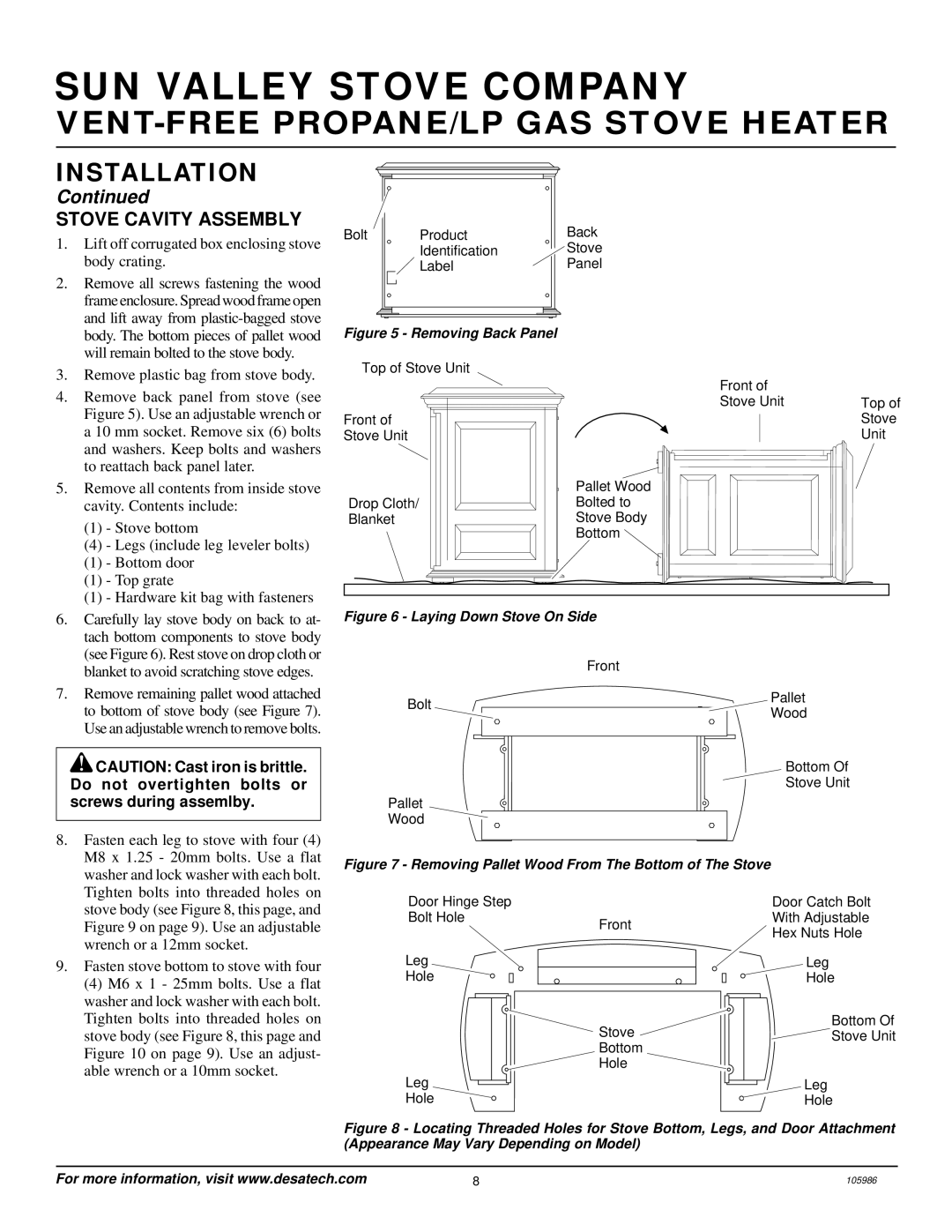 Desa MSVFBP installation manual Stove Cavity Assembly, Lift off corrugated box enclosing stove body crating 