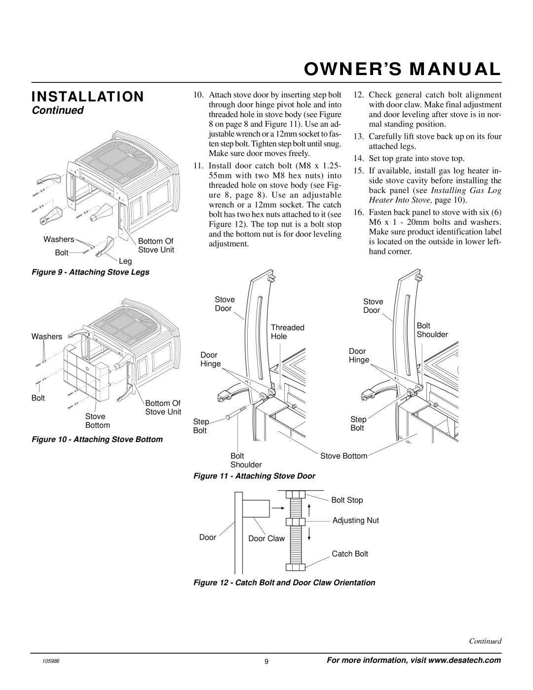 Desa MSVFBP installation manual Attaching Stove Legs 