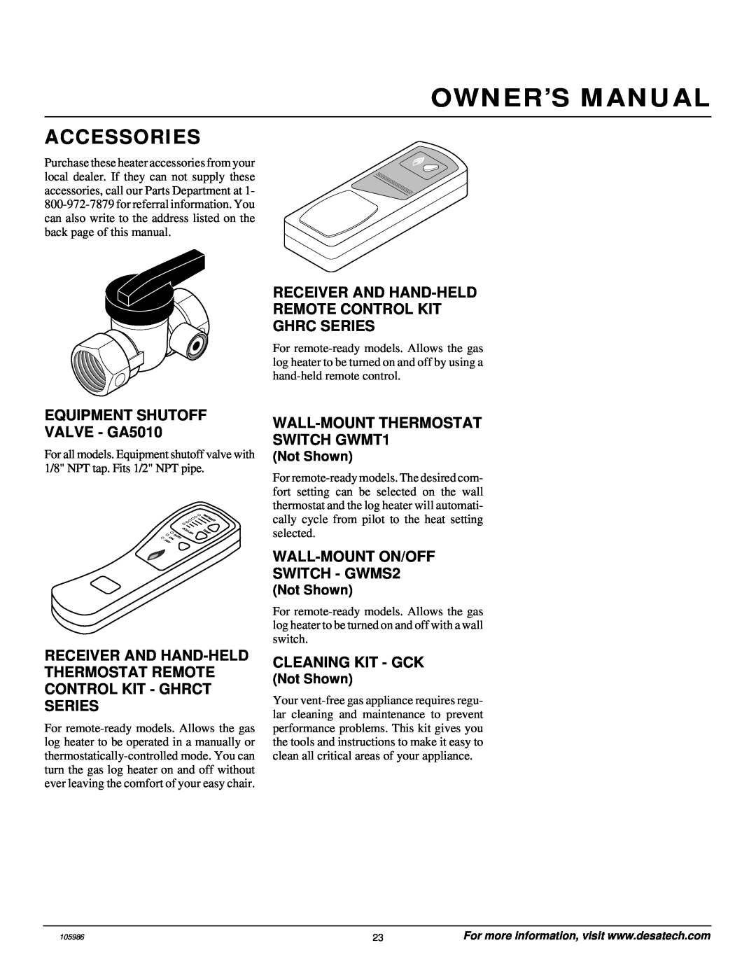 Desa MSVFBP Accessories, Receiver And Hand-Held Remote Control Kit, Ghrc Series, EQUIPMENT SHUTOFF VALVE - GA5010 