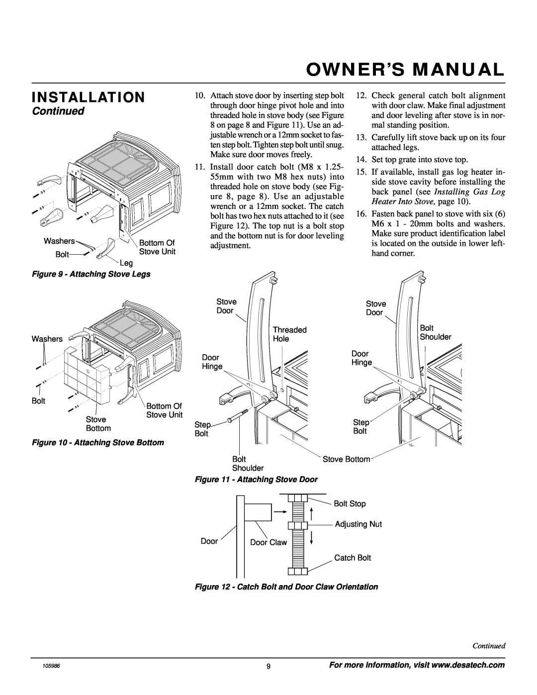 Desa MSVFBP installation manual Installation, Continued, Set top grate into stove top 