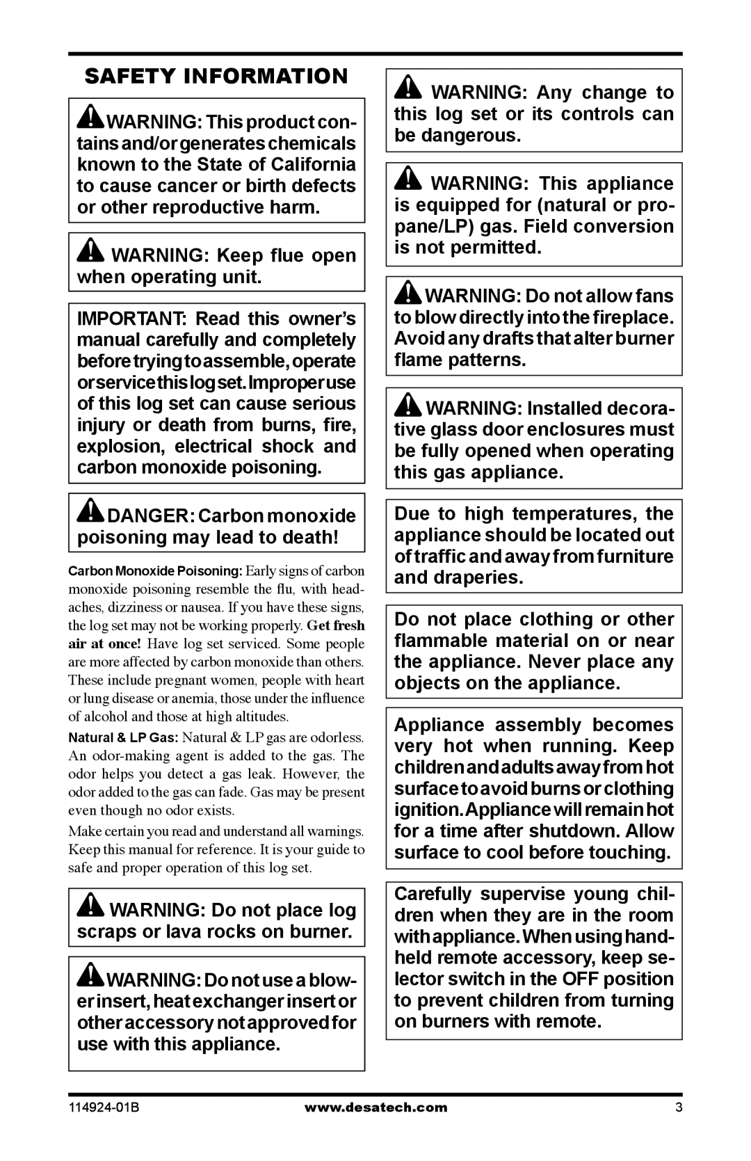 Desa MVO18VNA, MVO18VPA, MVO24VNA, MVO24VPA installation manual Safety Information 