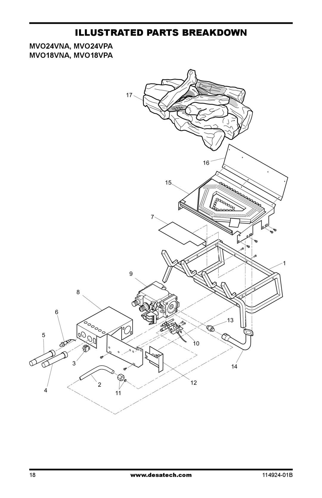Desa installation manual Illustrated Parts Breakdown, MVO24VNA, MVO24VPA MVO18VNA, MVO18VPA 