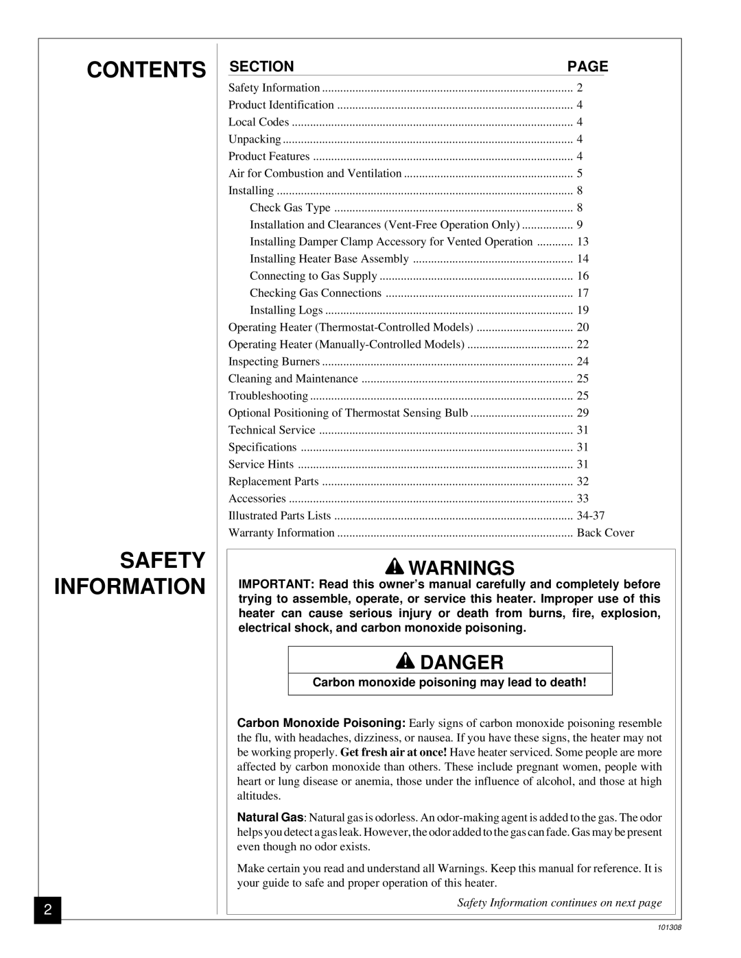 Desa NATURAL GAS LOG HEATER installation manual Contents Safety Information 