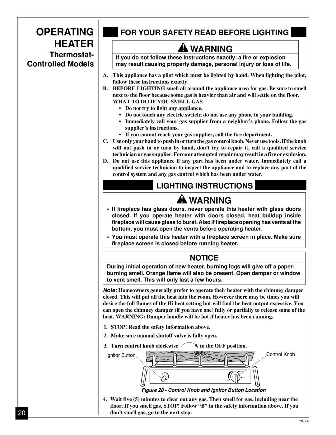 Desa NATURAL GAS LOG HEATER installation manual Operating Heater, For Your Safety Read Before Lighting 