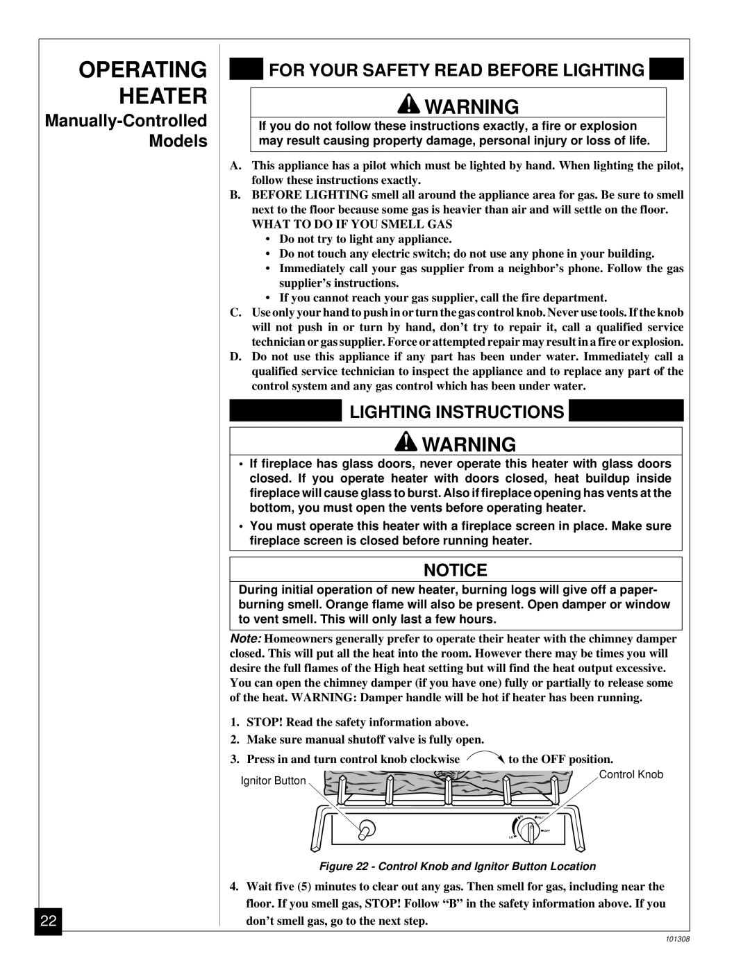 Desa NATURAL GAS LOG HEATER installation manual Operating Heater 