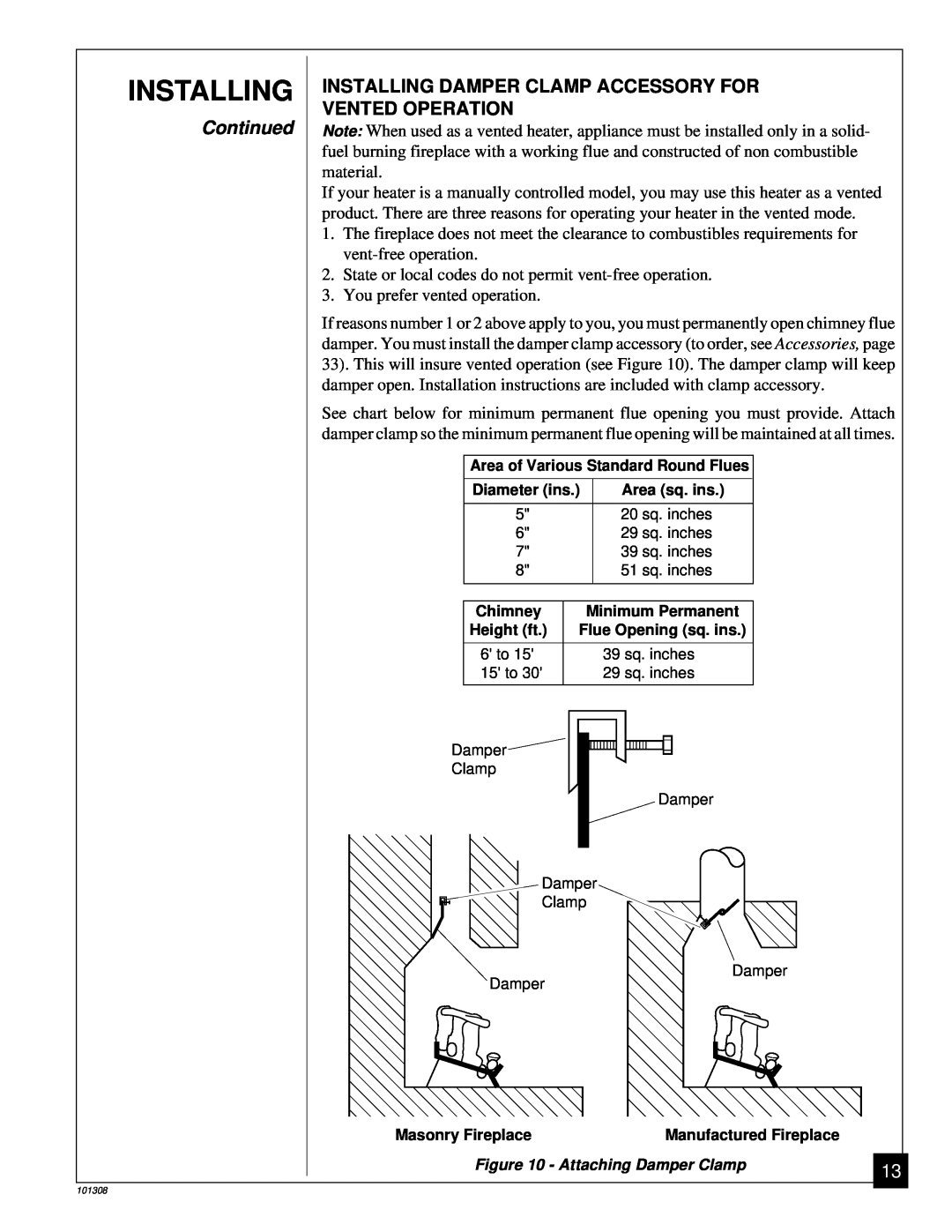 Desa NATURAL GAS LOG HEATER installation manual Installing, Continued, You prefer vented operation 