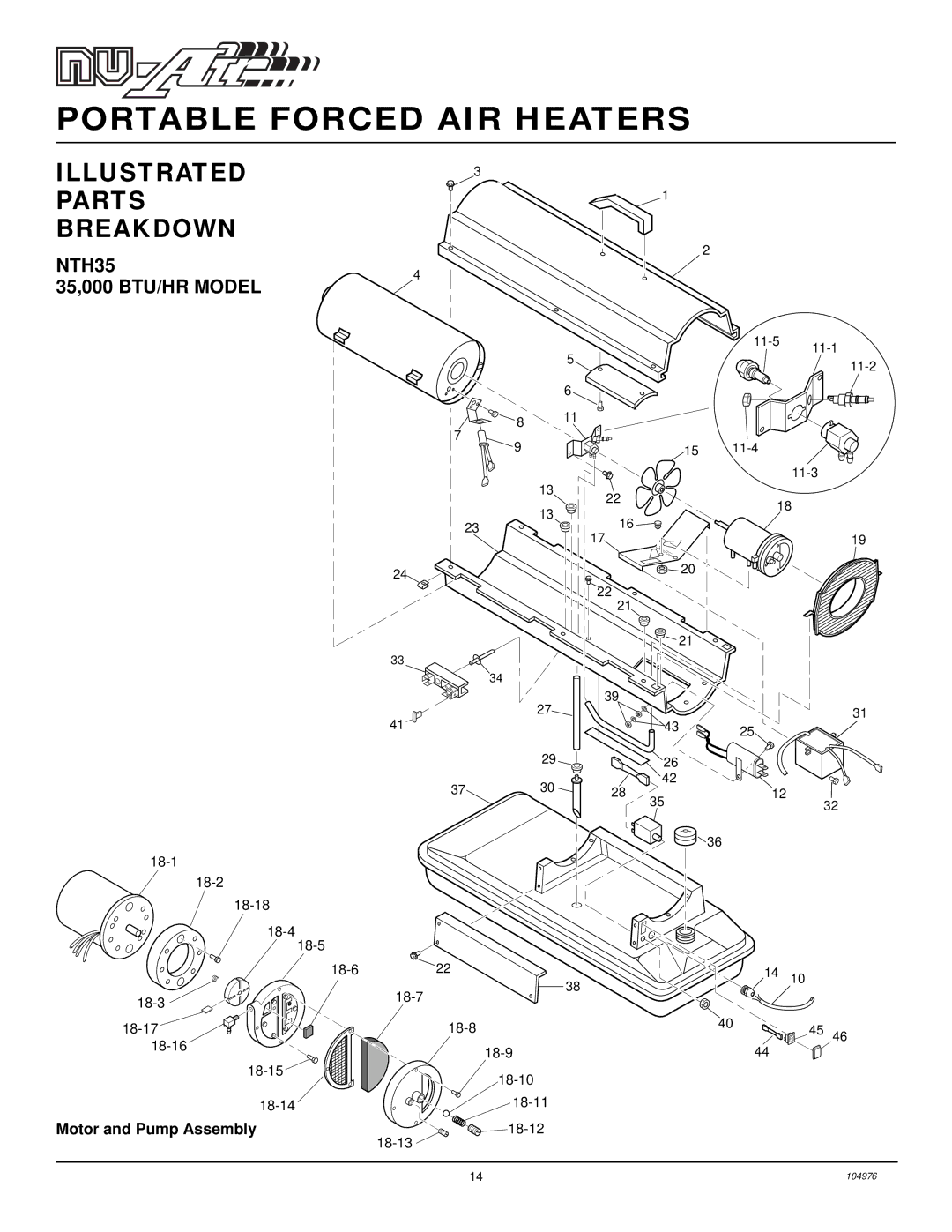 Desa NTH150, NTH50, NTH100, NTH70 owner manual Illustrated Parts Breakdown, NTH35 35,000 BTU/HR Model 