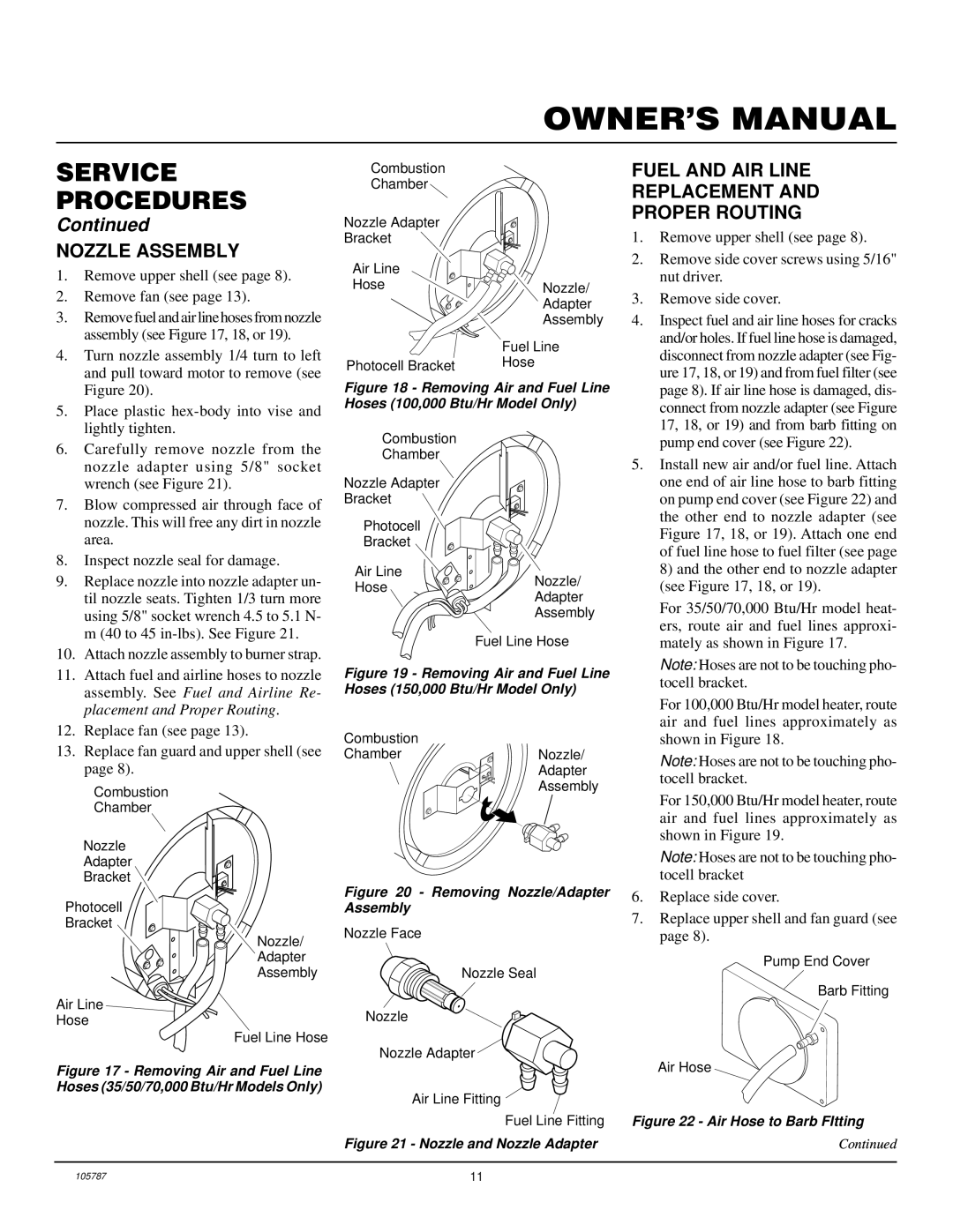 Desa NTH35-2, NTH50-2, NTH100-2, NTH150-2, NTH70-2 owner manual Nozzle Assembly, Fuel and AIR Line Replacement Proper Routing 