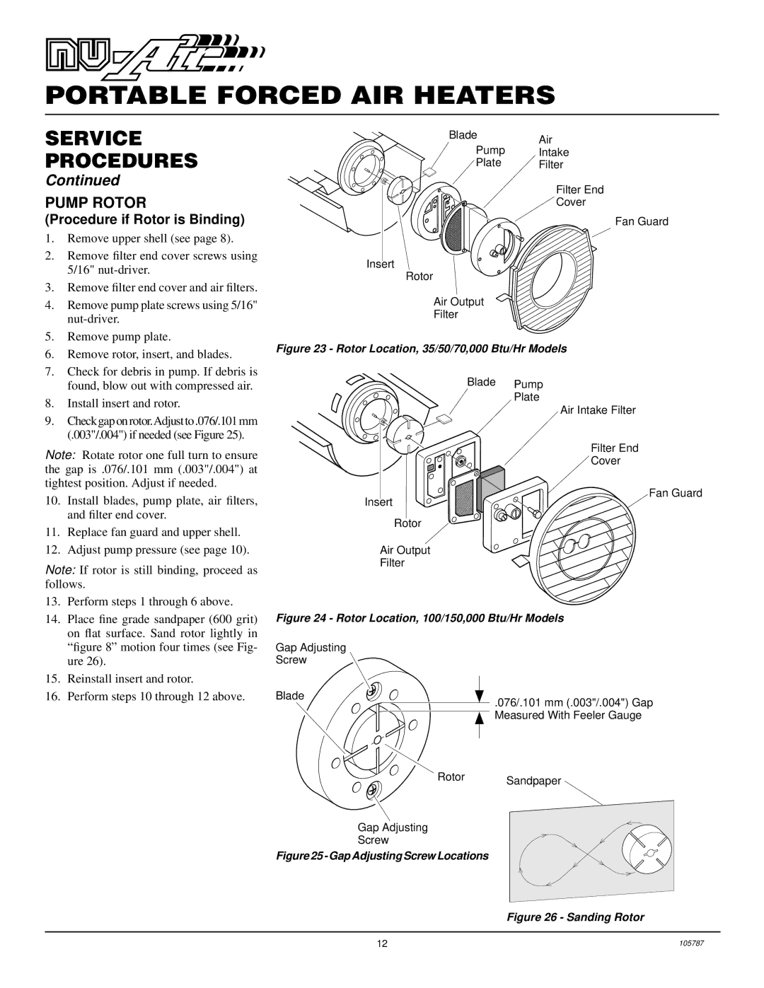 Desa NTH100-2, NTH50-2, NTH35-2, NTH150-2, NTH70-2 owner manual Pump Rotor, Procedure if Rotor is Binding 