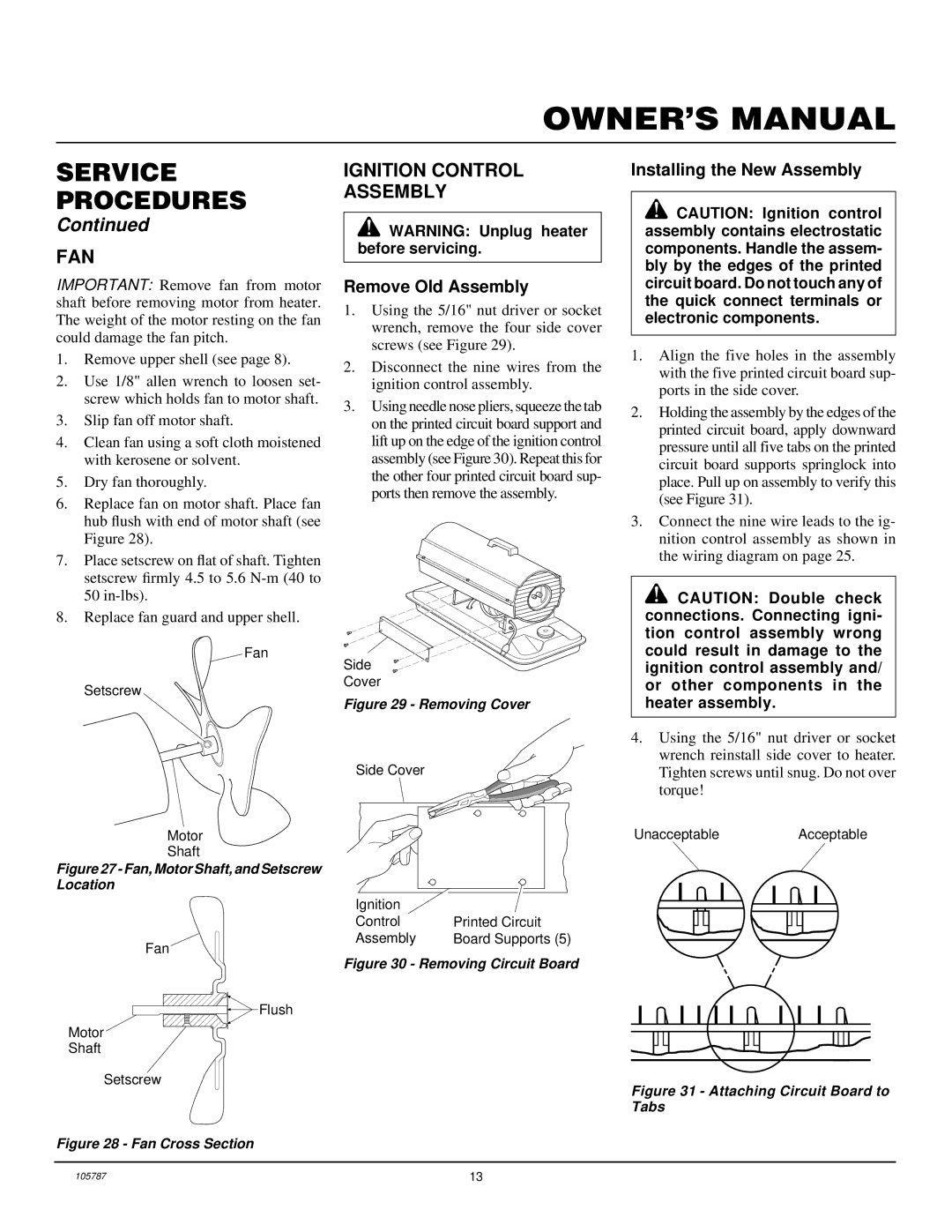 Desa NTH150-2, NTH50-2, NTH35-2, NTH100-2 Fan, Ignition Control Assembly, Remove Old Assembly, Installing the New Assembly 