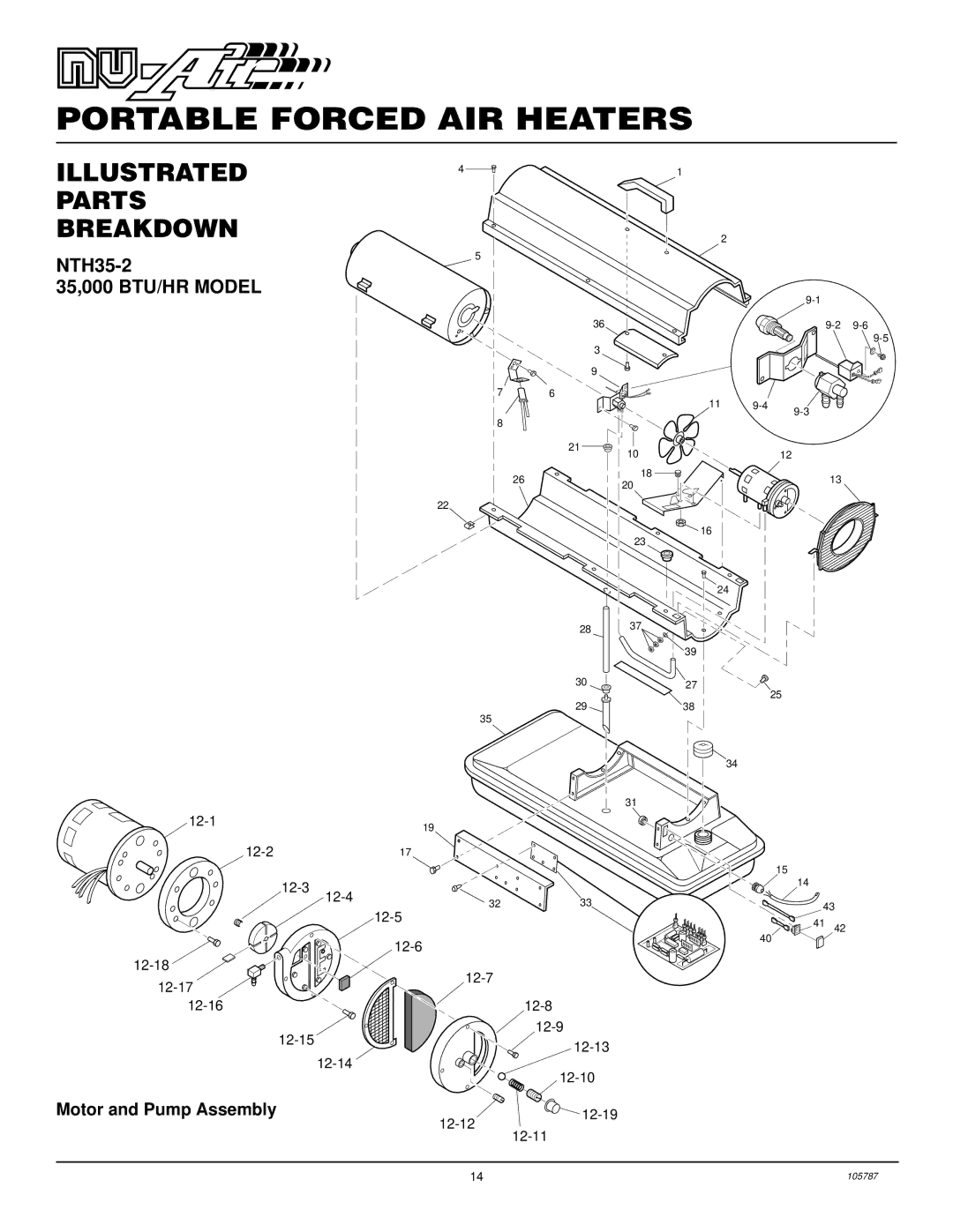 Desa NTH70-2, NTH50-2, NTH35-2, NTH100-2, NTH150-2 Illustrated Parts Breakdown, 35,000 BTU/HR Model, Motor and Pump Assembly 