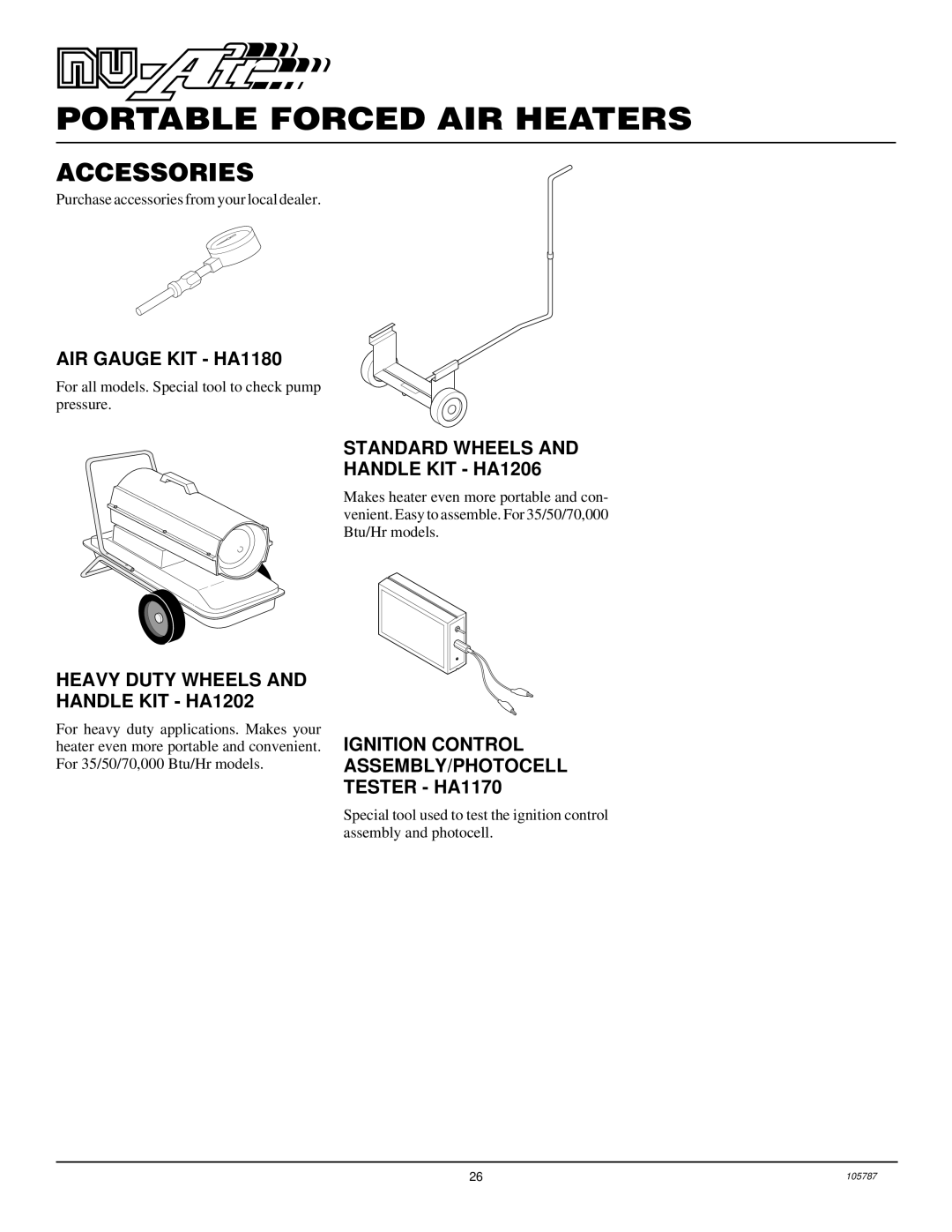 Desa NTH35-2, NTH50-2, NTH100-2, NTH150-2, NTH70-2 Accessories, AIR Gauge KIT HA1180, Heavy Duty Wheels and Handle KIT HA1202 