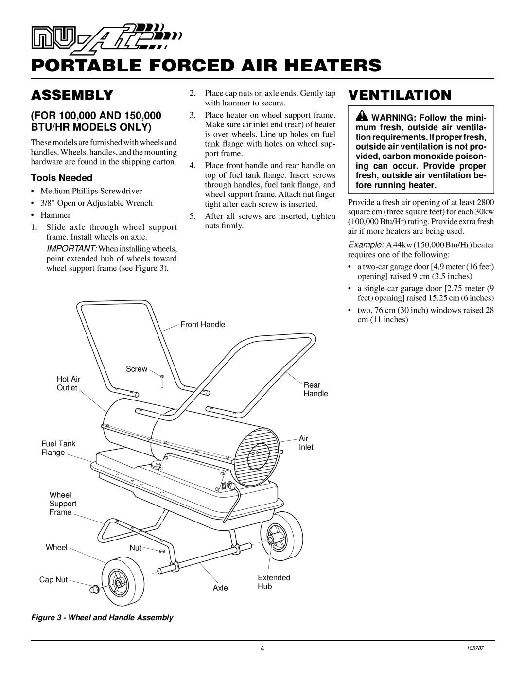 Desa NTH70-2, NTH50-2, NTH35-2, NTH100-2, NTH150-2 owner manual Assembly, Ventilation, Tools Needed 