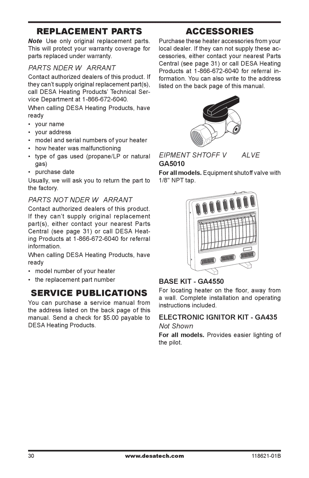 Desa NZ119, NZ118, NZ107 NZ116, NZ100, NZ105, NZ102, NZ101, NZ103 NZ104 Replacement Parts, Accessories, Service Publications 