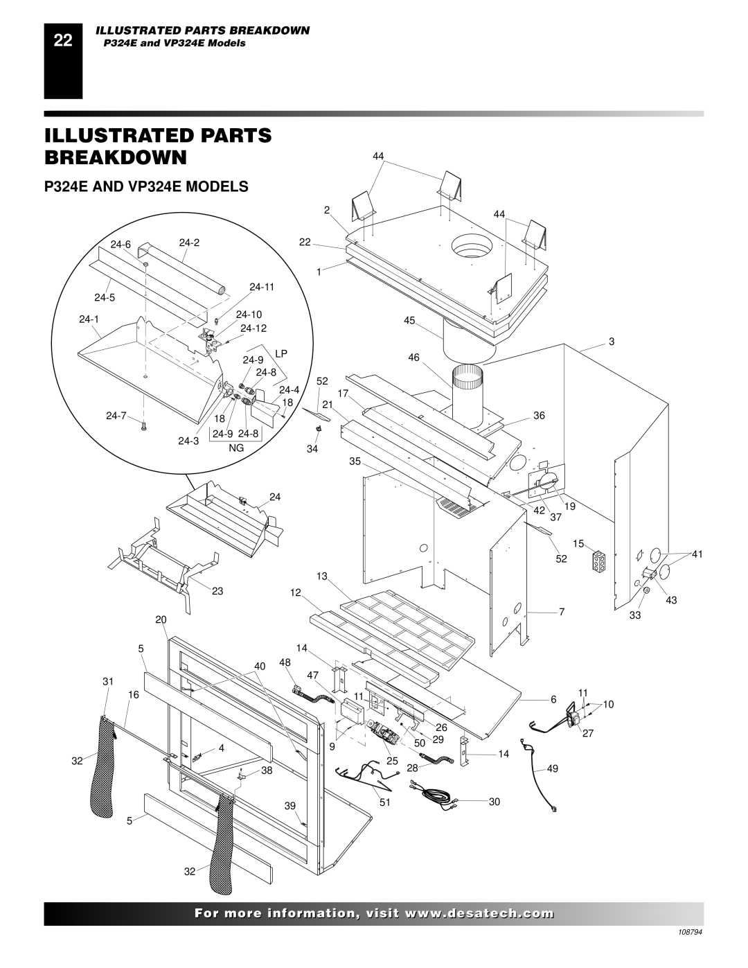 Desa P325E(B), VP325E(B), P324E, VP324E, P325E, VP325E installation manual Illustrated Parts Breakdown 