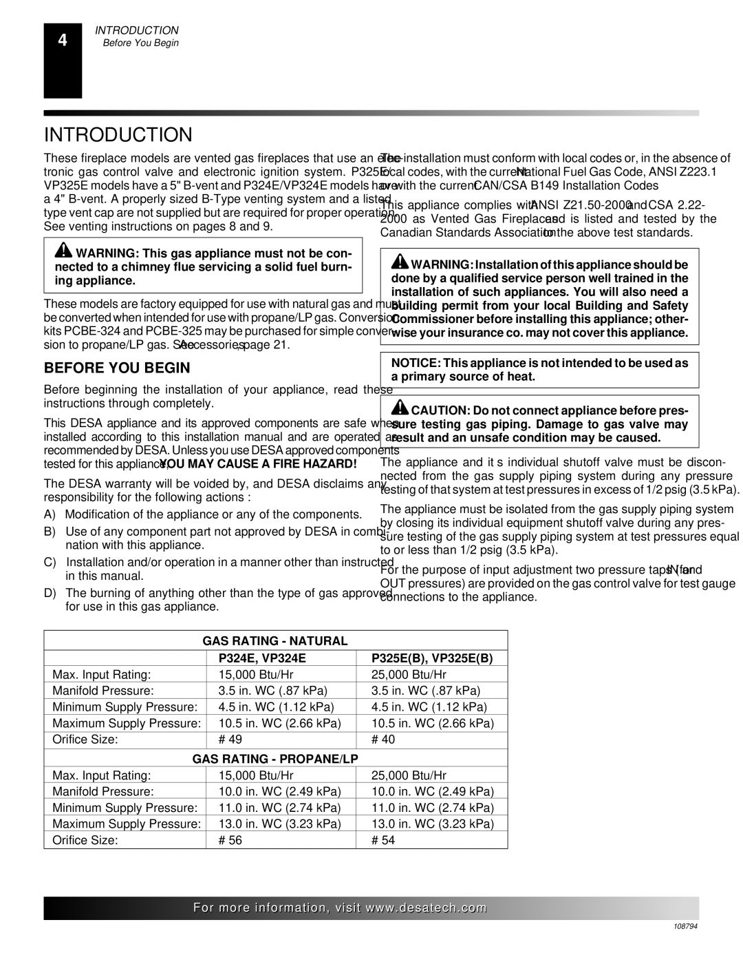 Desa P325E(B), VP325E(B), P324E, VP324E, P325E, VP325E installation manual Introduction, Before YOU Begin 