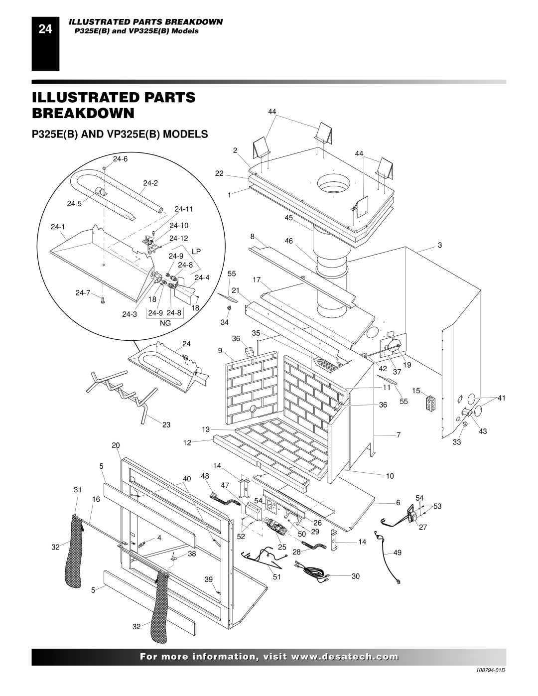 Desa VP325E(B) installation manual Illustrated Parts BREAKDOWN44, P325EB and VP325EB Models 