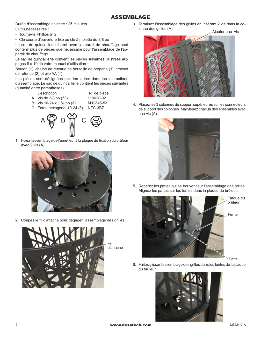 Desa PBT24HB16 owner manual Assemblage 