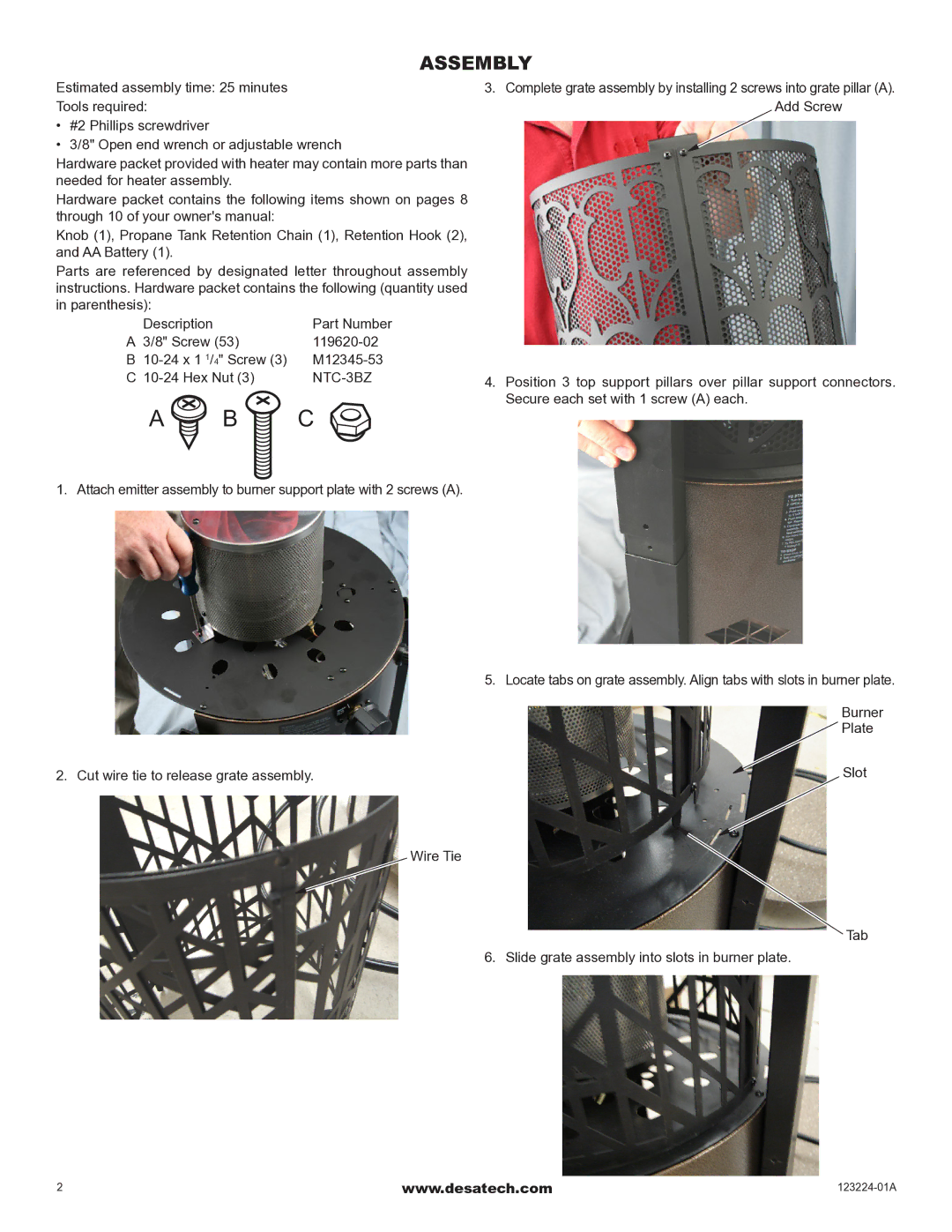 Desa PBT24HB16 owner manual Assembly, NTC-3BZ 