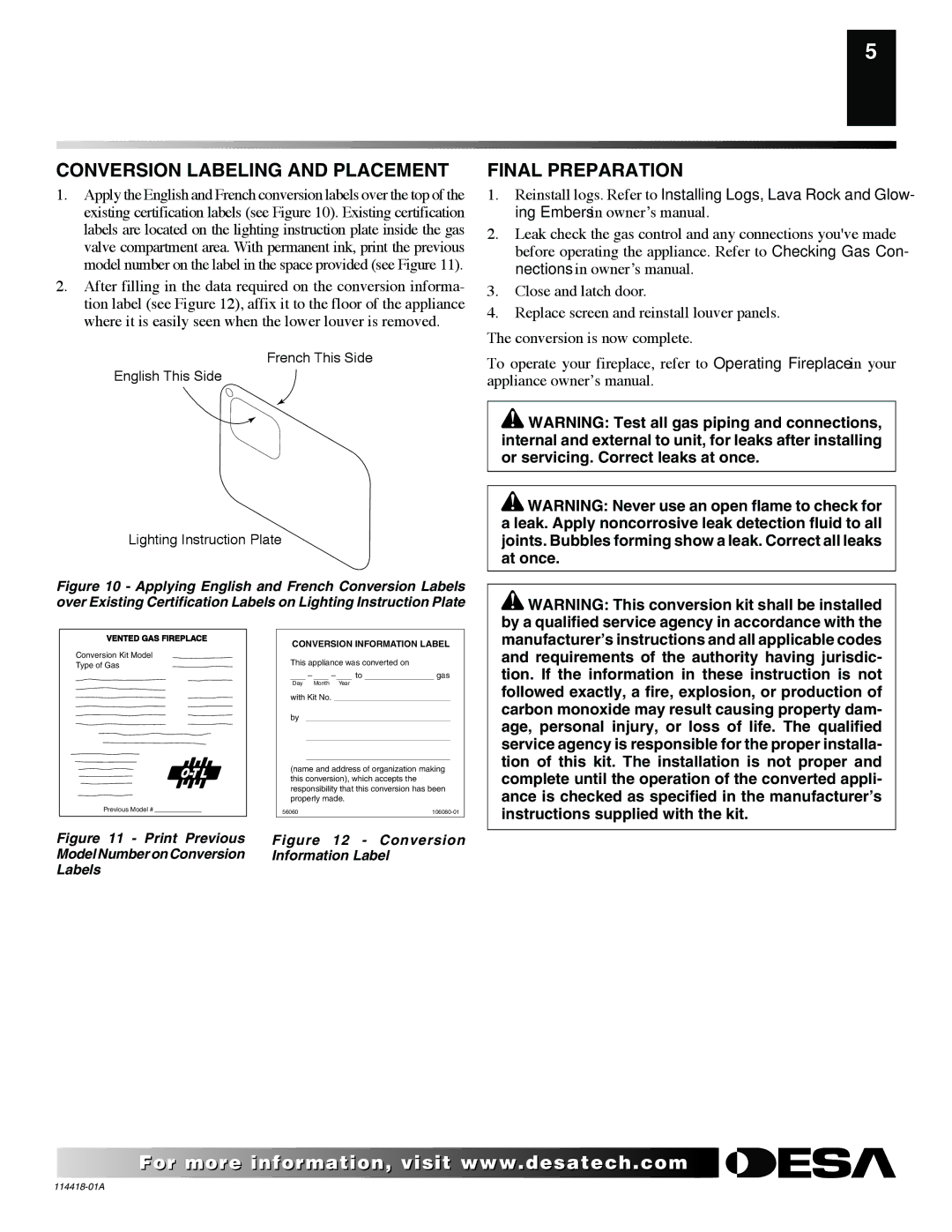 Desa PCDM-36VB installation instructions Conversion Labeling and Placement, Final Preparation 