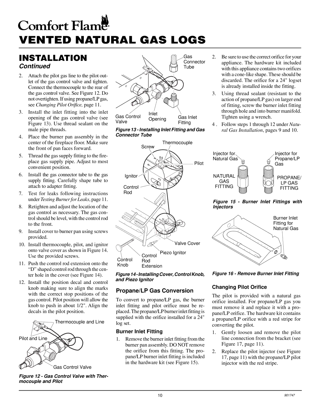 Desa PCVDR24 RGA installation manual Propane/LP Gas Conversion, Burner Inlet Fitting, Changing Pilot Orifice 