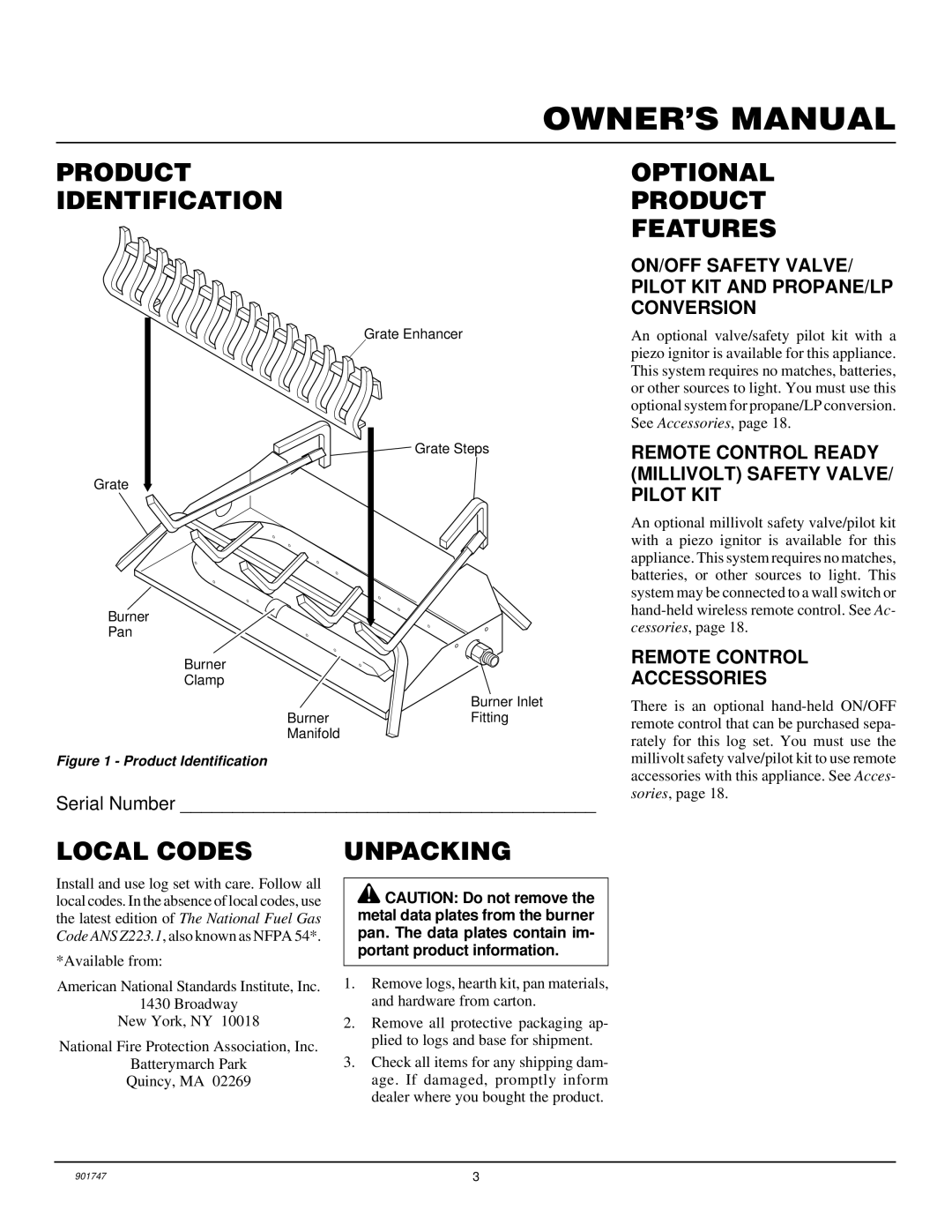 Desa PCVDR24 RGA Product Identification, Local Codes Unpacking Optional Product Features, Remote Control Accessories 