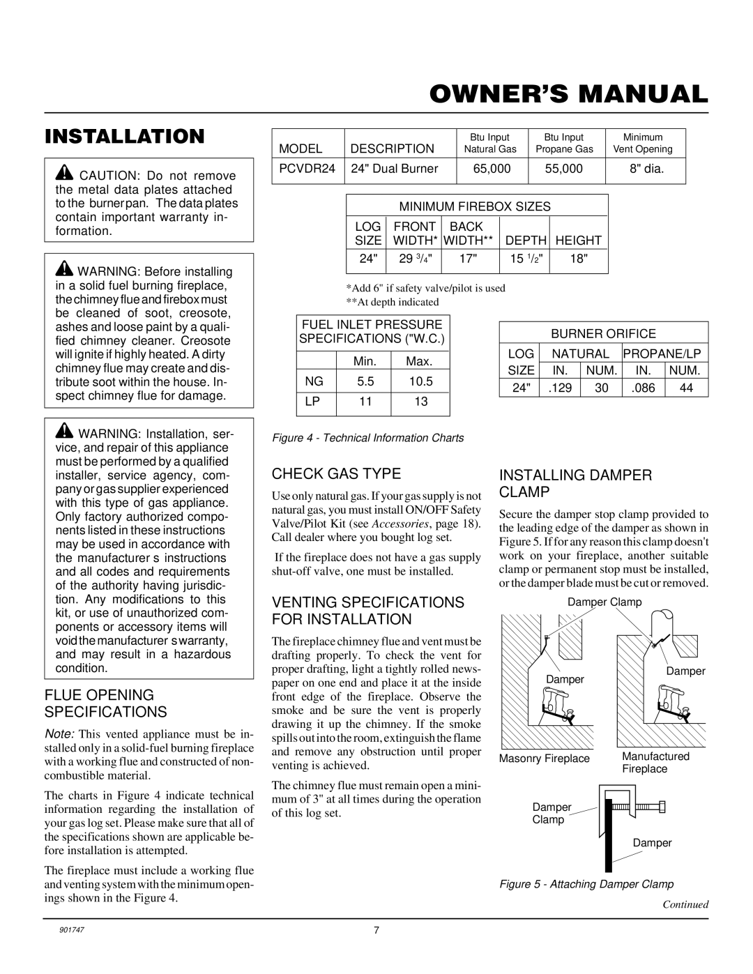 Desa PCVDR24 RGA Flue Opening Specifications, Check GAS Type, Venting Specifications for Installation 