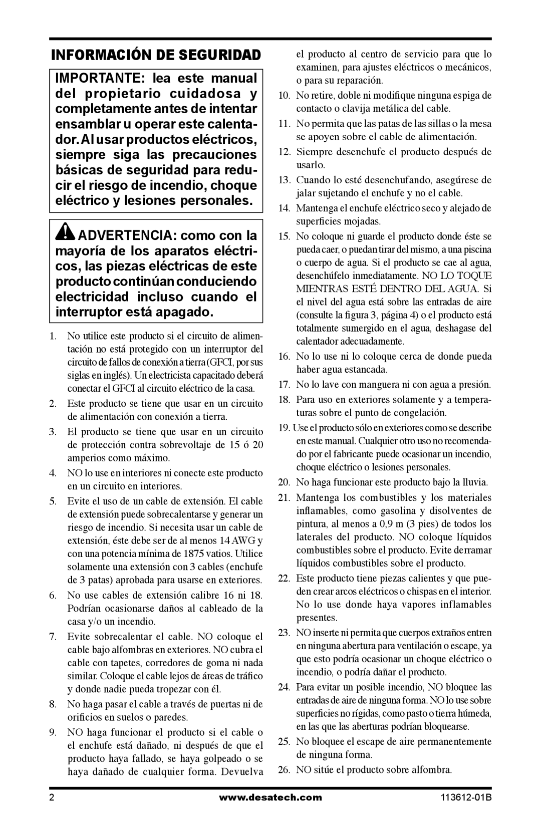 Desa PD15EA owner manual Información De Seguridad 