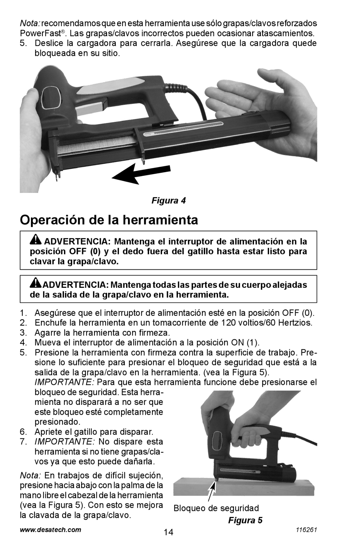 Desa PEBNS11/4-B operating instructions Operación de la herramienta 