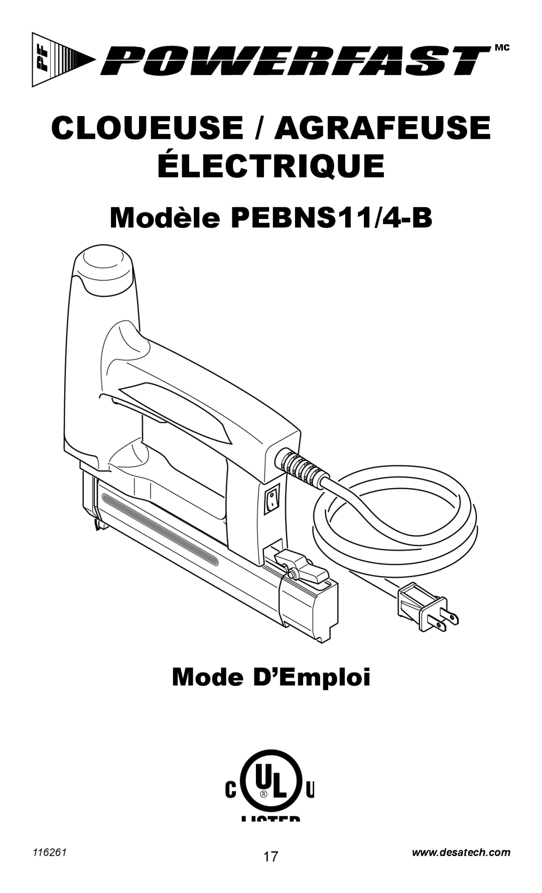 Desa PEBNS11/4-B operating instructions Cloueuse / Agrafeuse Électrique 