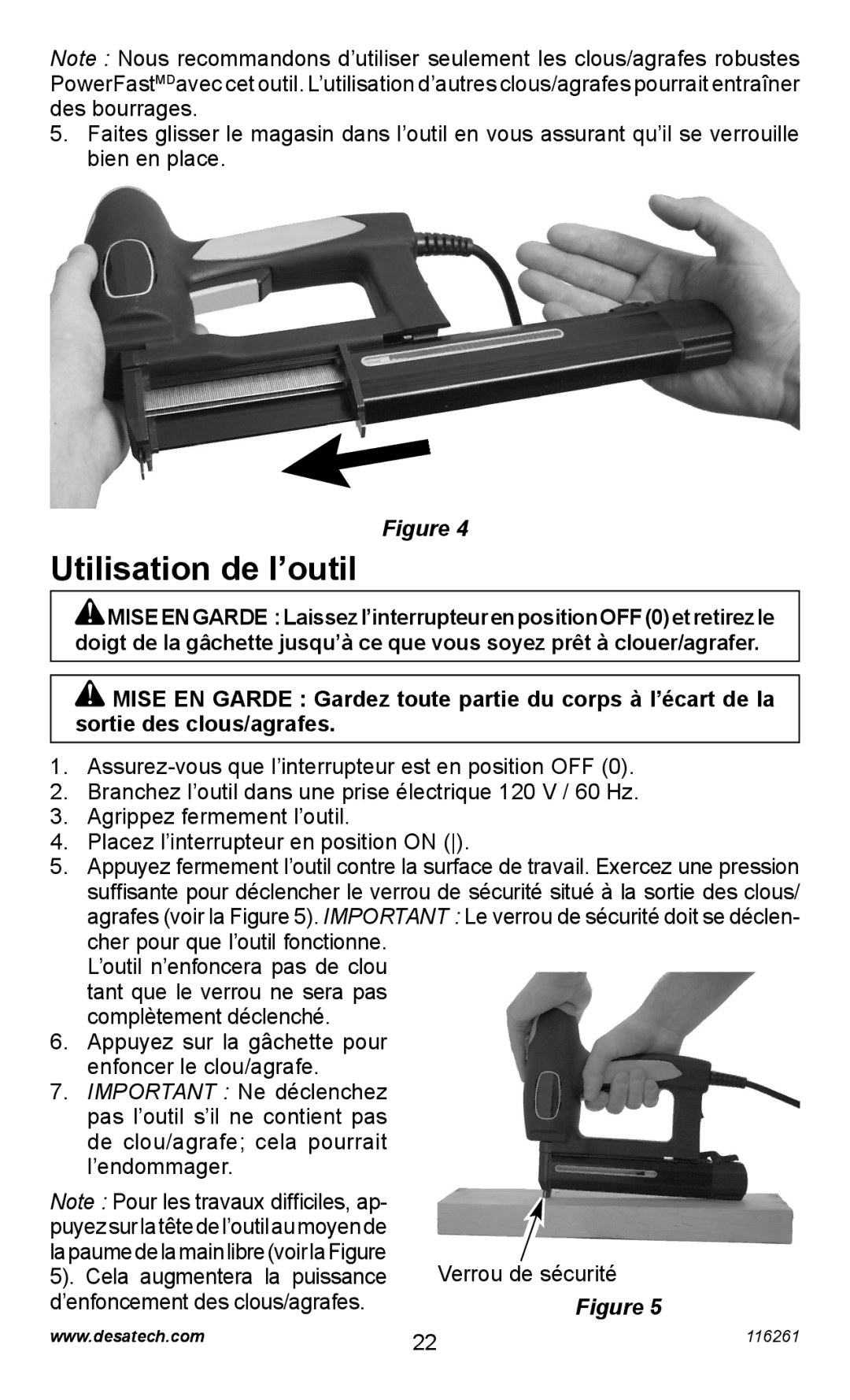 Desa PEBNS11/4-B operating instructions Utilisation de l’outil 