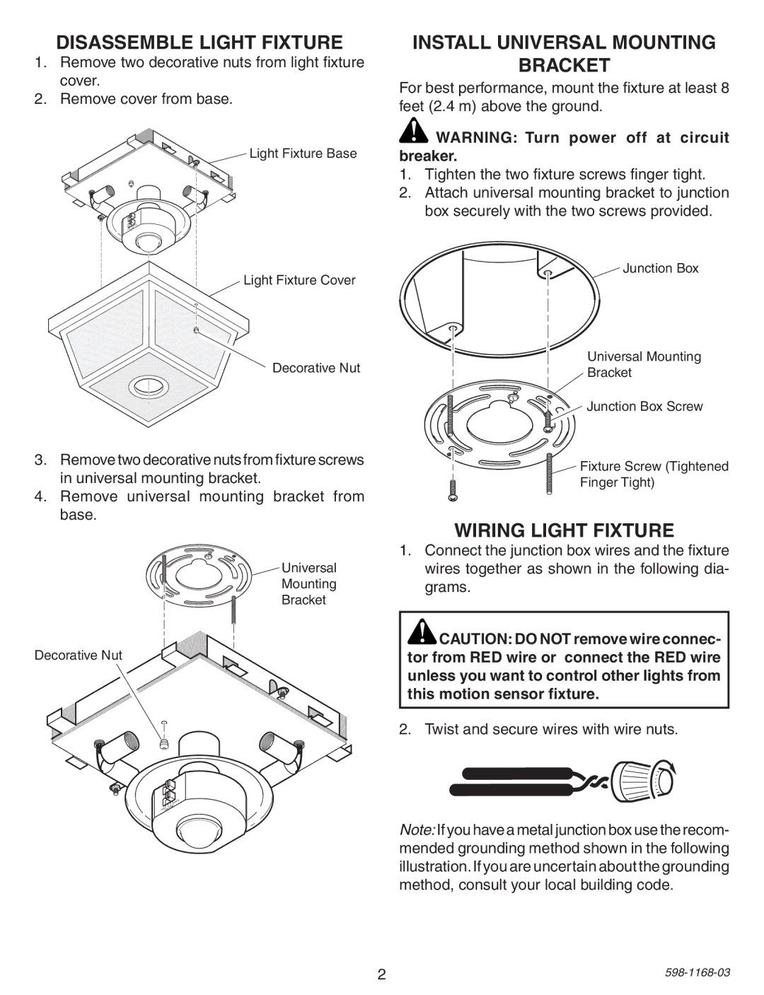 Desa PF-4305 warranty Disassemble Light Fixture, Install Universal Mounting Bracket, Wiring Light Fixture 